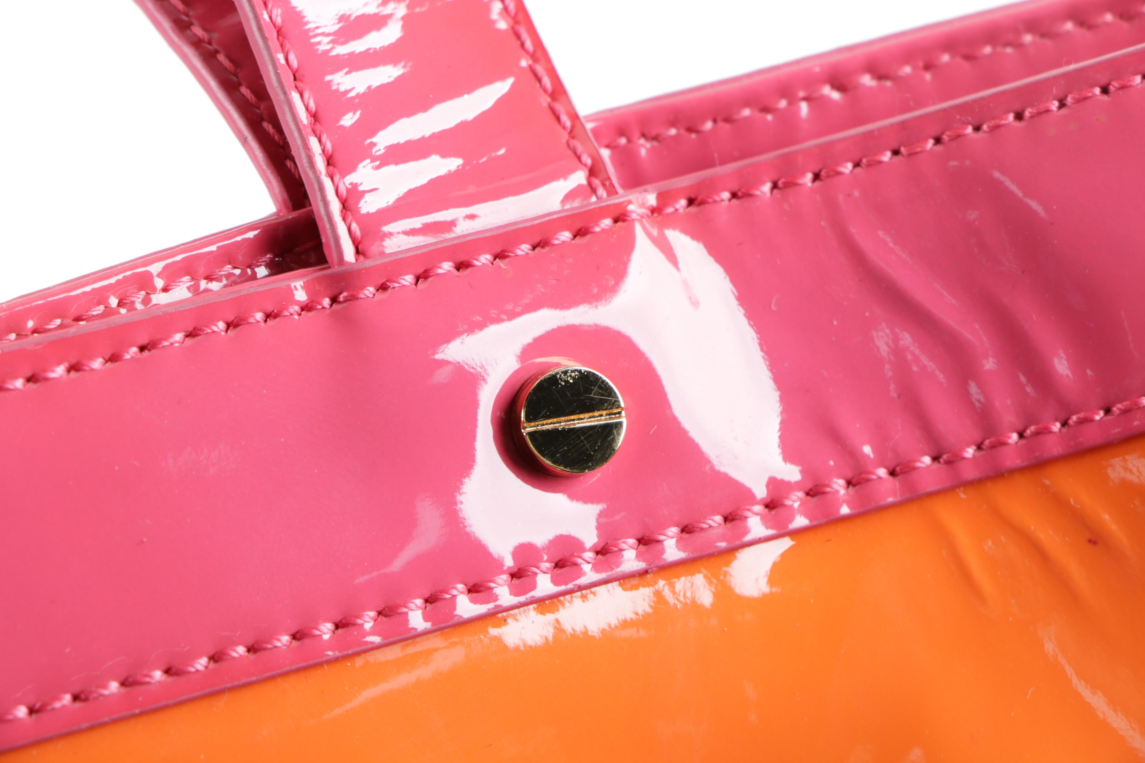 Tory Burch Orange and Pink Patent Leather Tote Bag