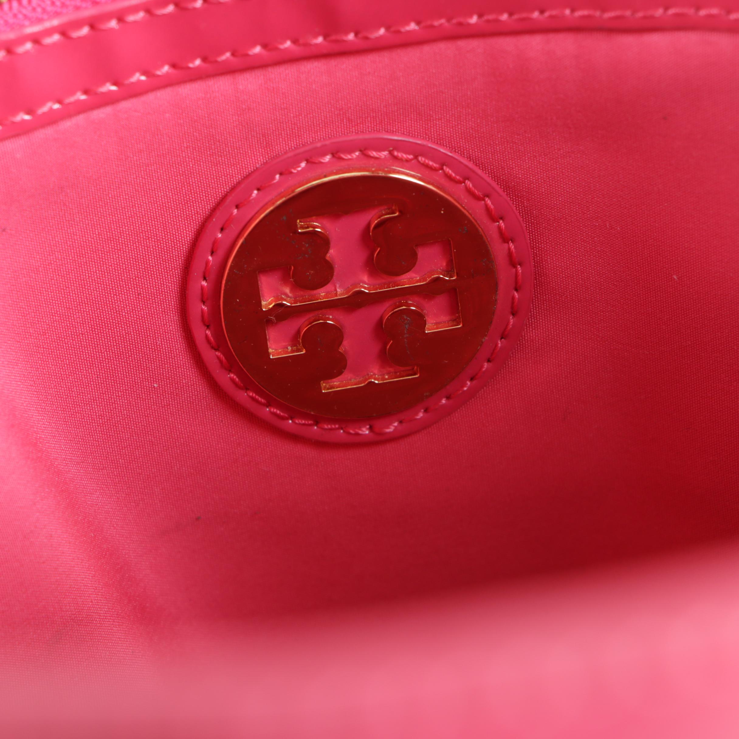 Tory Burch Orange and Pink Patent Leather Tote Bag
