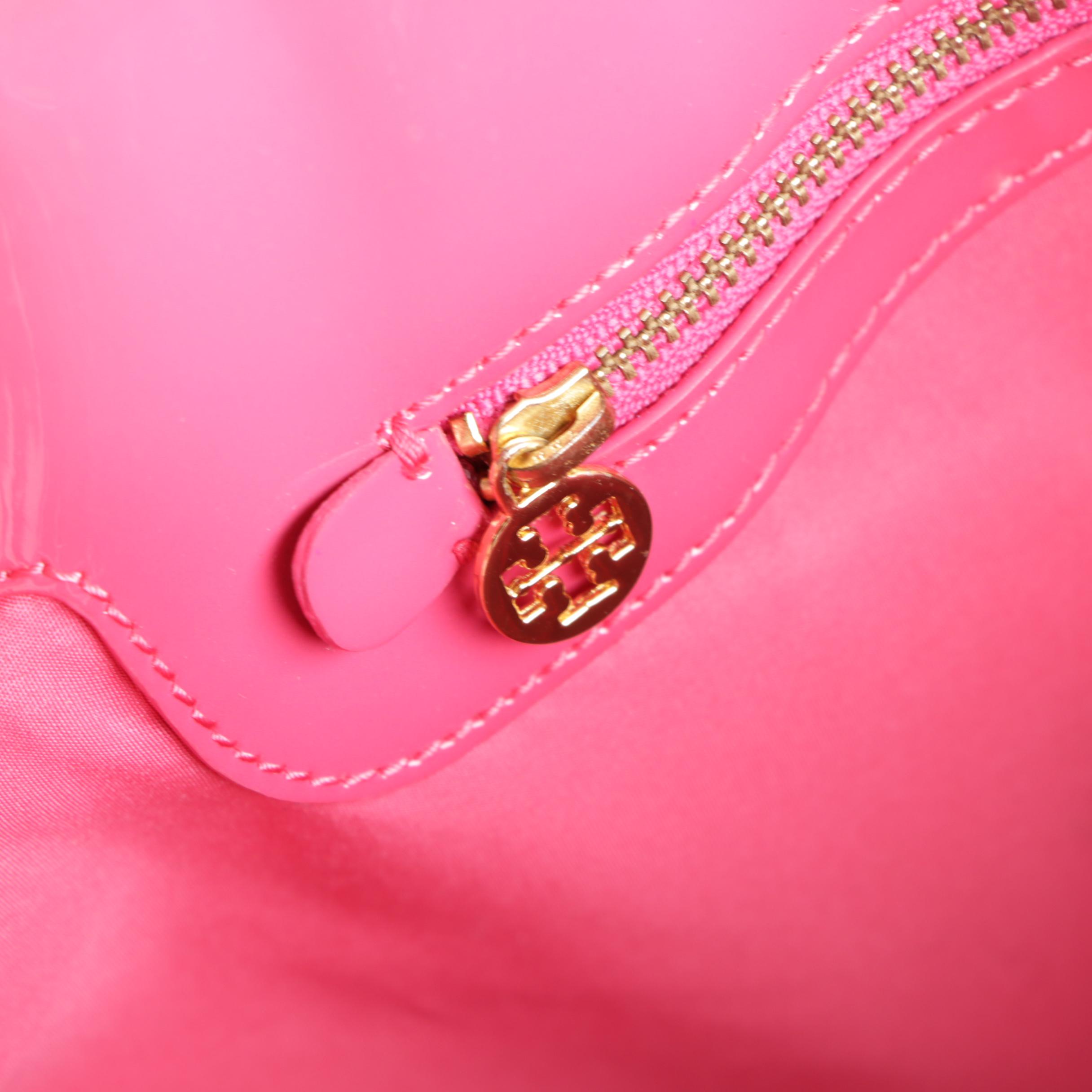 Tory Burch Orange and Pink Patent Leather Tote Bag