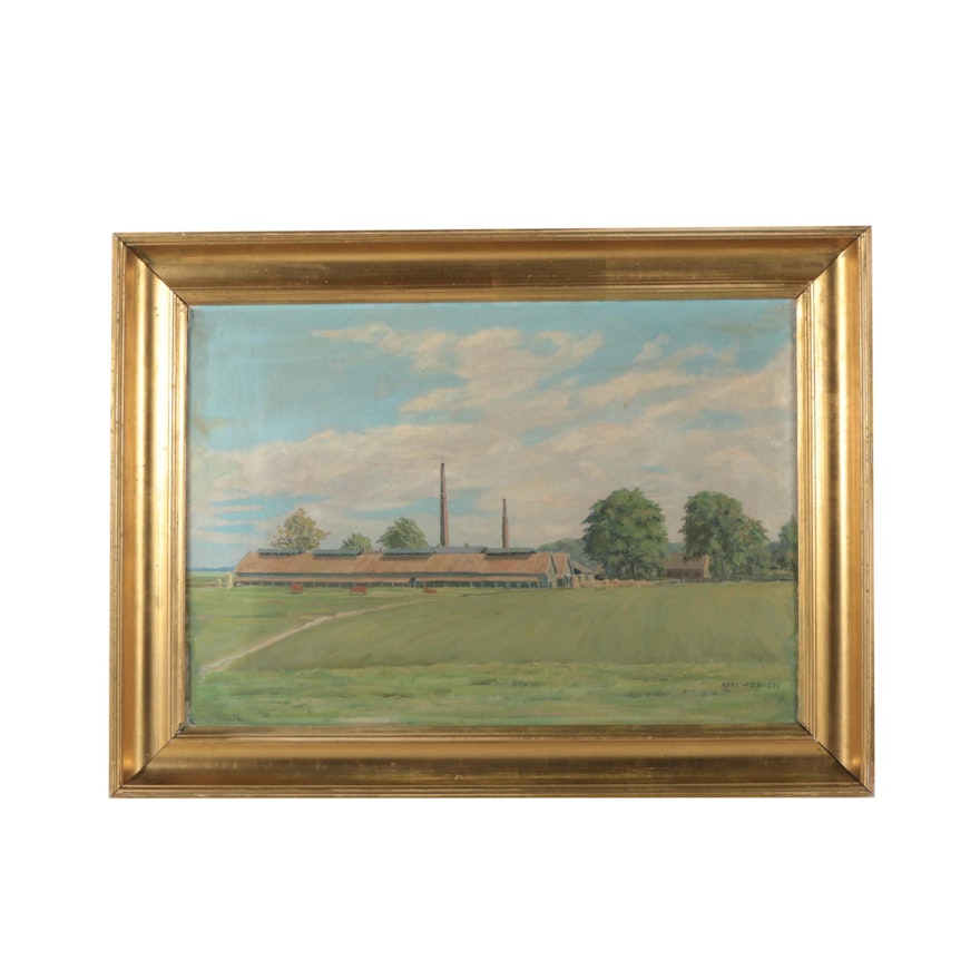 Axel W. Larsen Oil Painting of Commercial Farm