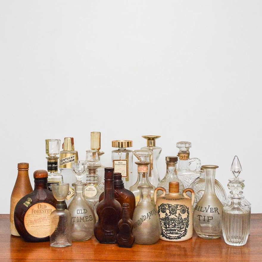 Vintage Old Forester and Other Liquor Bottles and Decanters