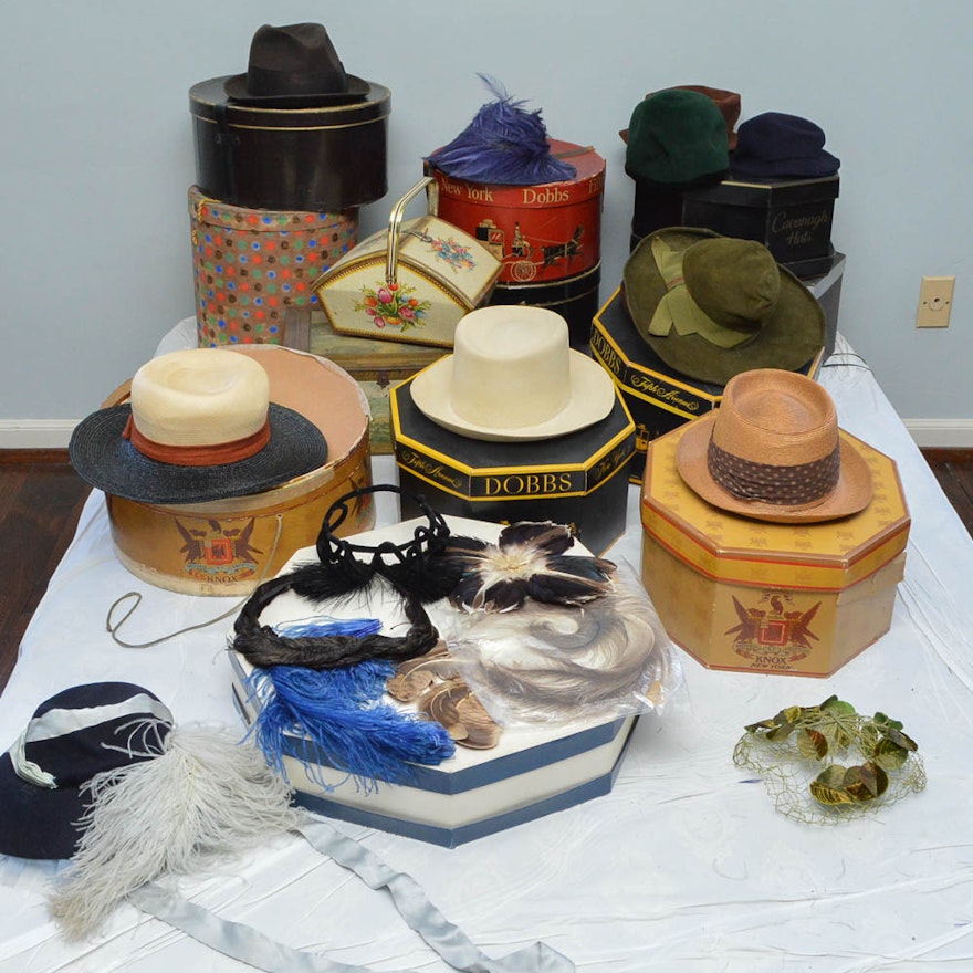 Vintage Hats and Boxes Including Cavanagh Whipcord and Churchill Ltd. Beaver Fur