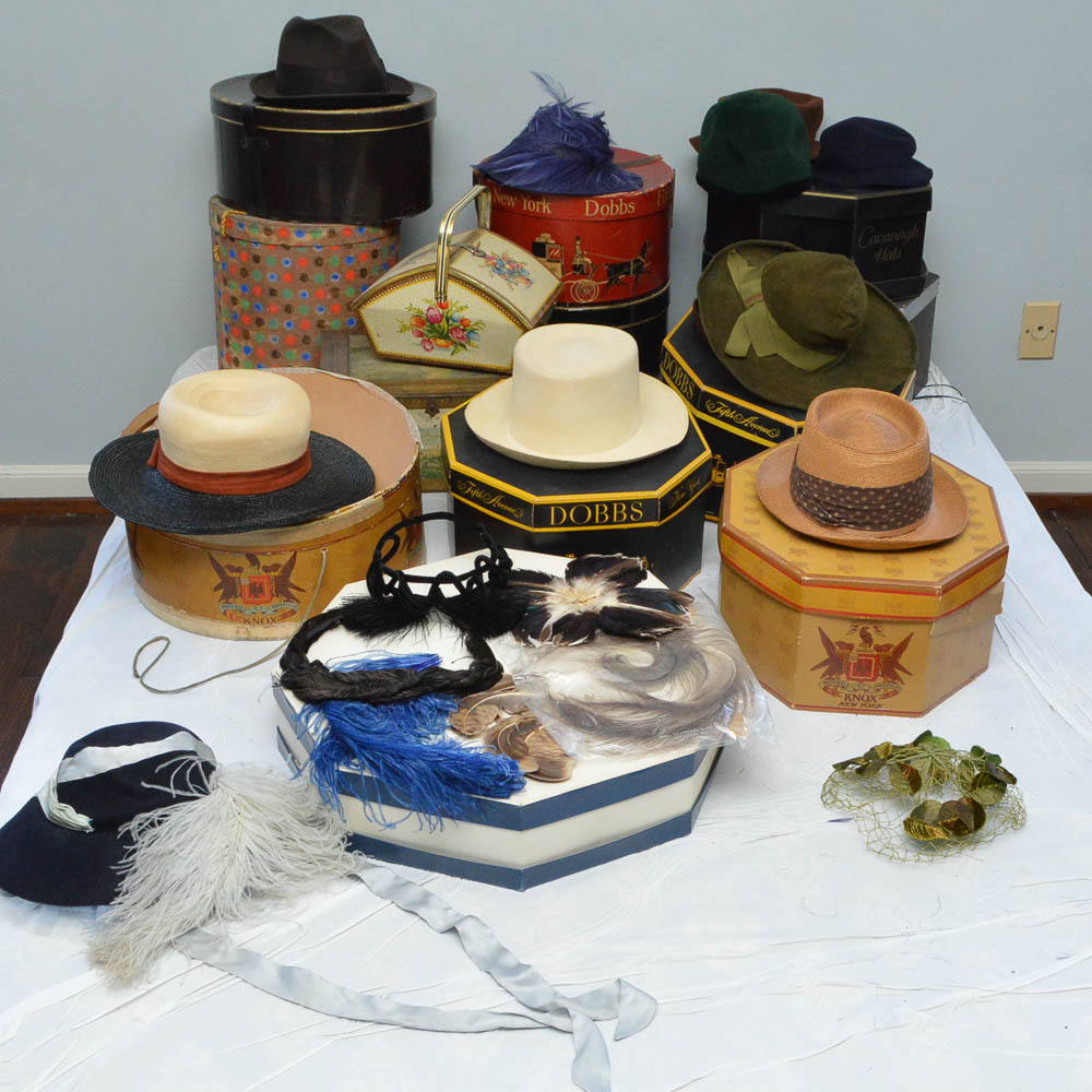 Vintage Hats and Boxes Including Cavanagh Whipcord and Churchill Ltd. Beaver Fur