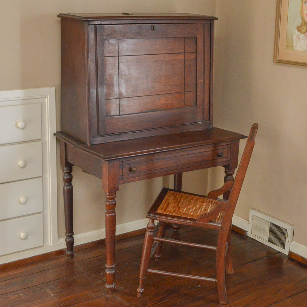 Antique Walnut "Plantation" Desk with Chair