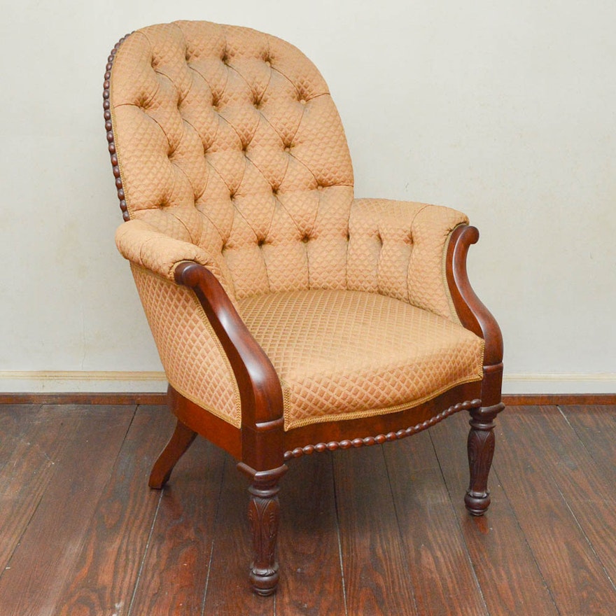 Antique Early Victorian Mahogany Upholstered Armchair