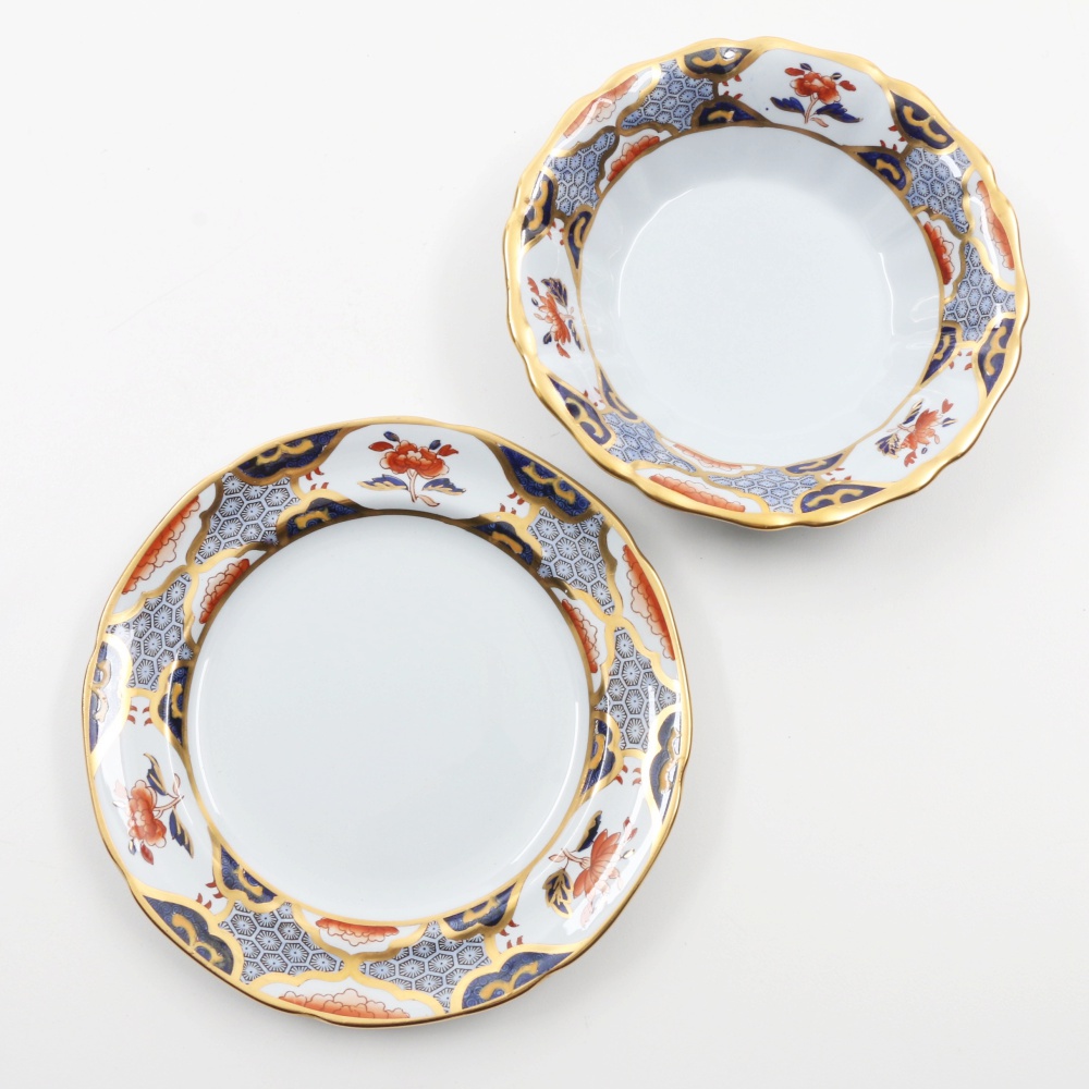 Six Spode "Shima Border" China Fruit Bowls with Under Plates
