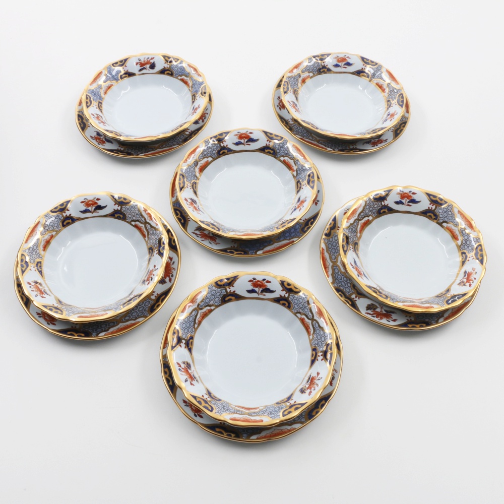 Six Spode "Shima Border" China Fruit Bowls with Under Plates