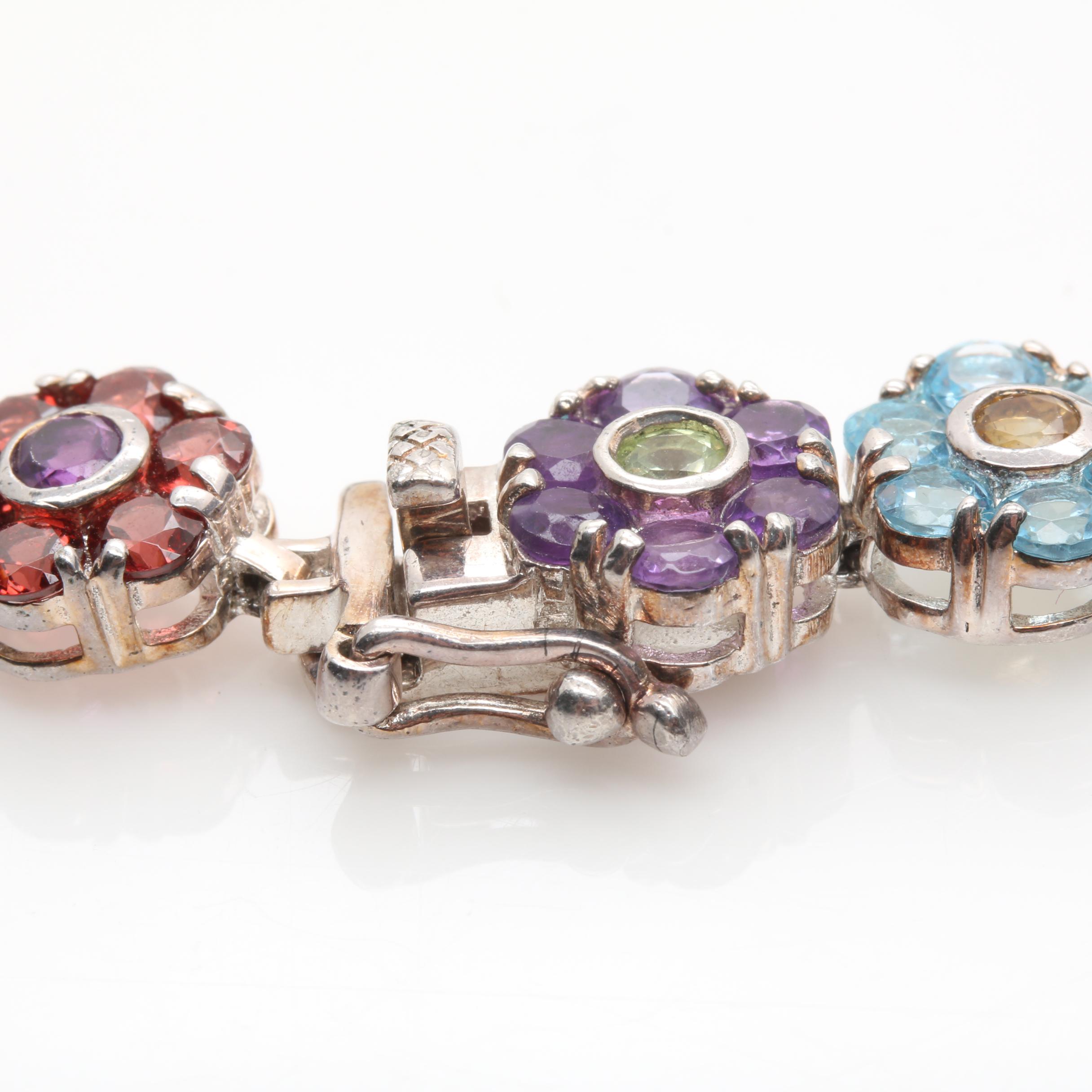 Sterling Silver Floral Gemstone Bracelet