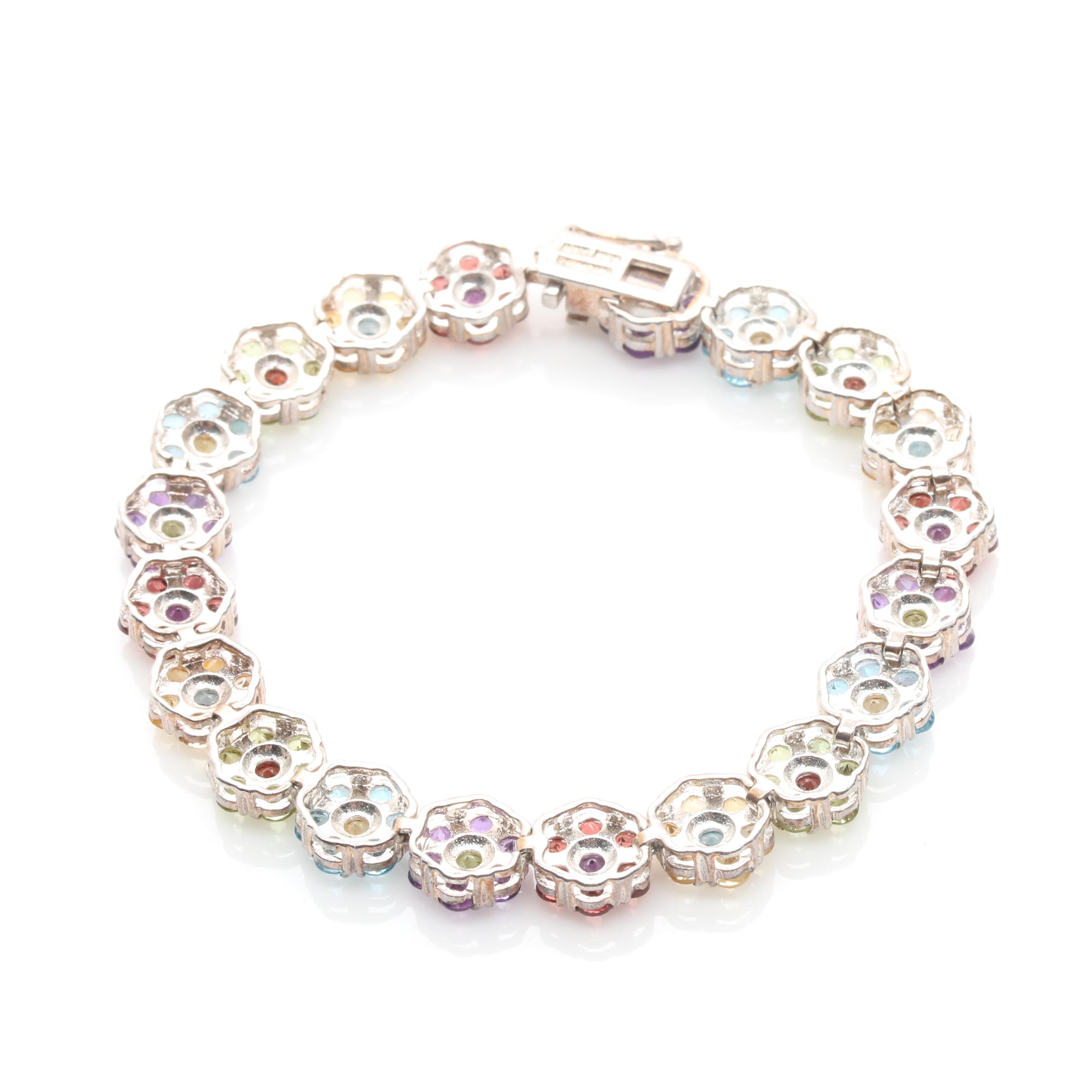 Sterling Silver Floral Gemstone Bracelet