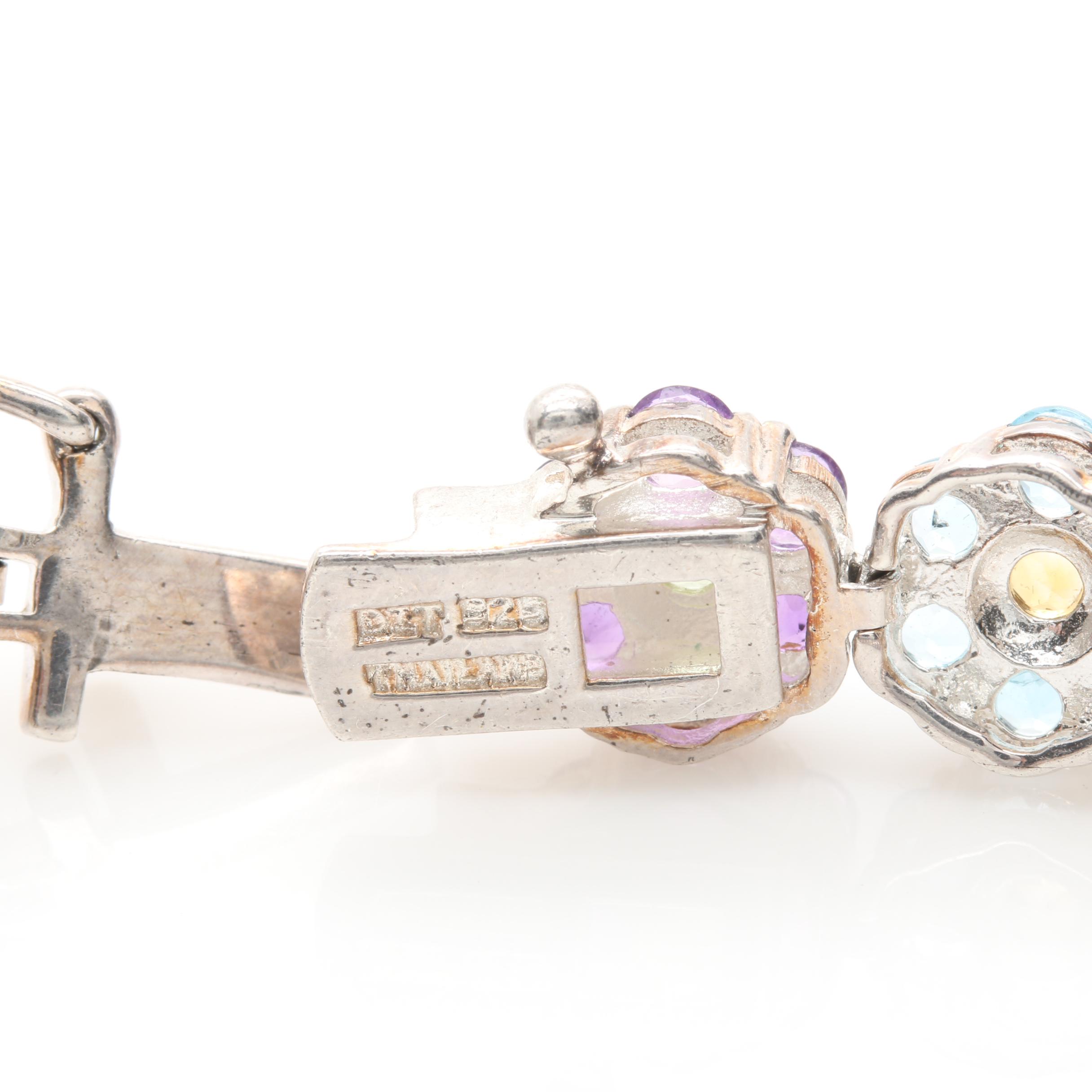 Sterling Silver Floral Gemstone Bracelet