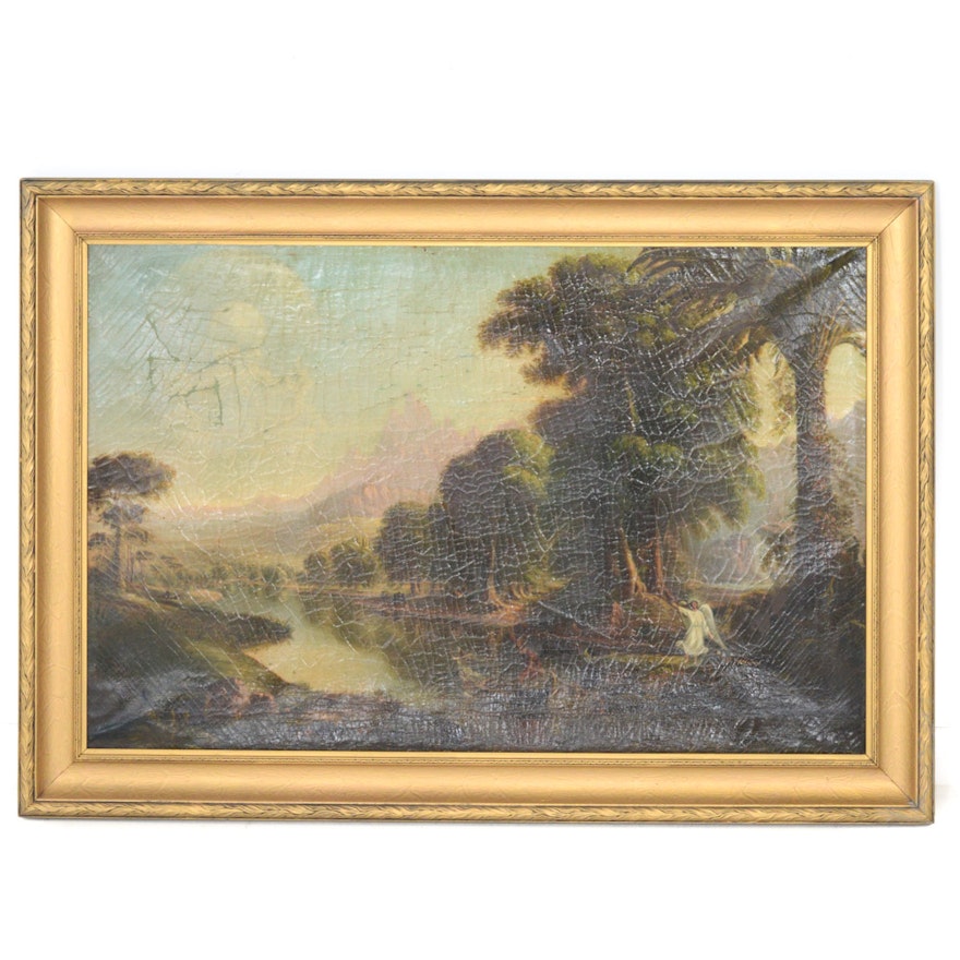 J.G. Kelley 1866 Oil on Canvas Ecclesiastical Landscape