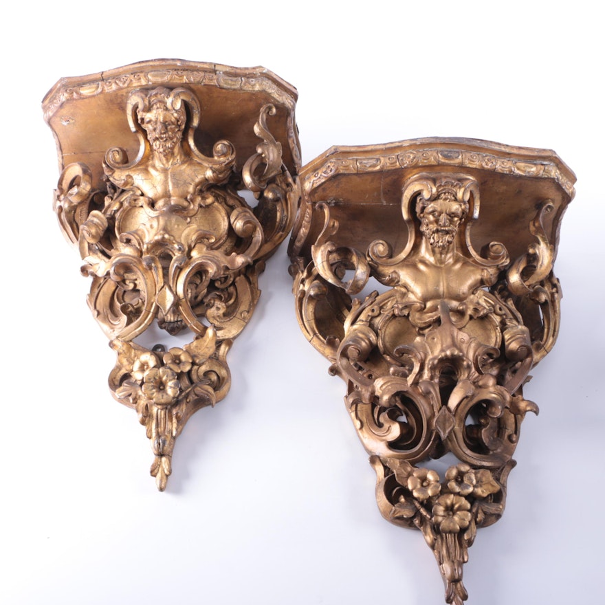 Antique Italian Baroque Gilt Wall Brackets