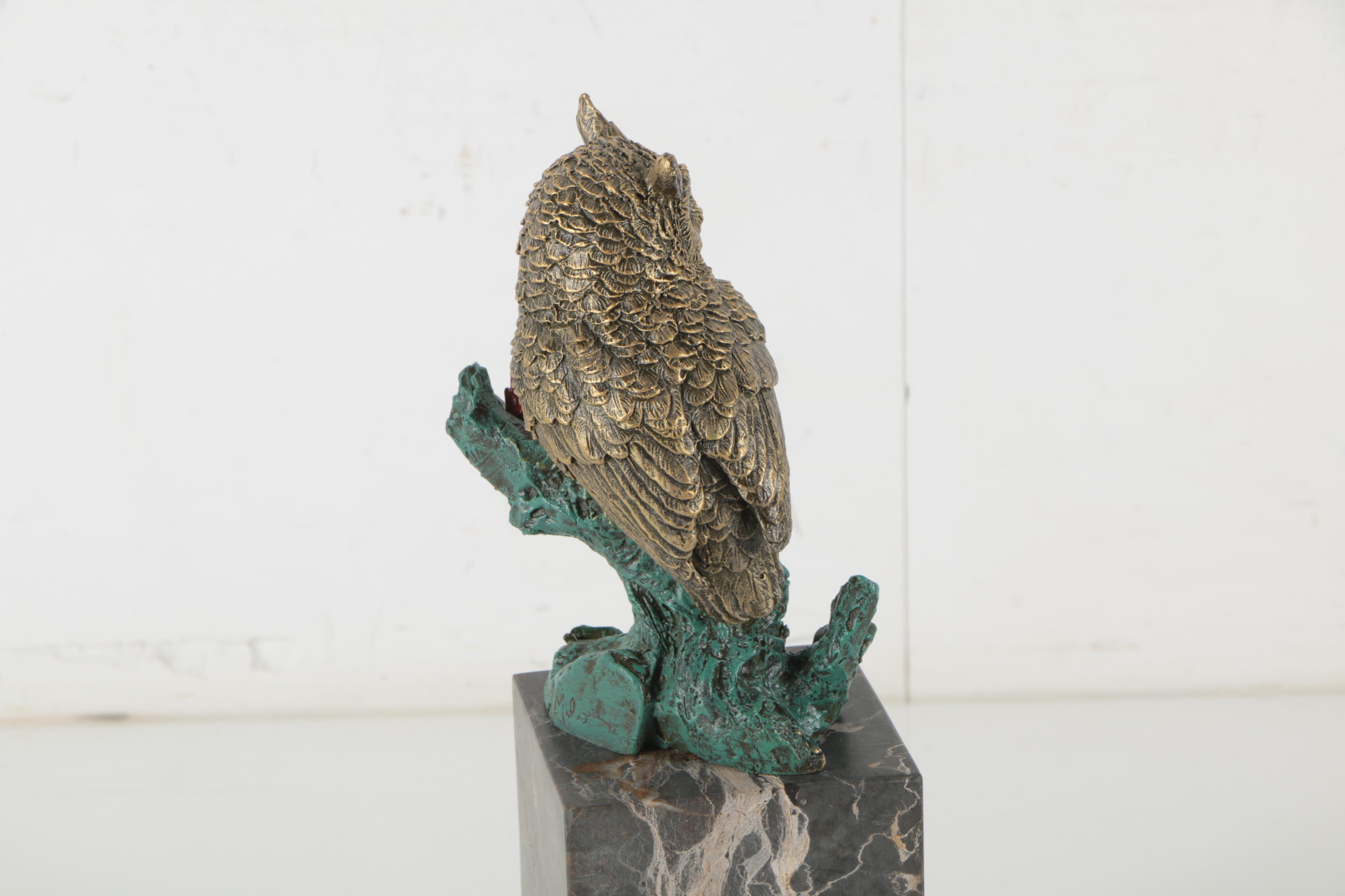 Milo Painted Metal Owl Sculpture