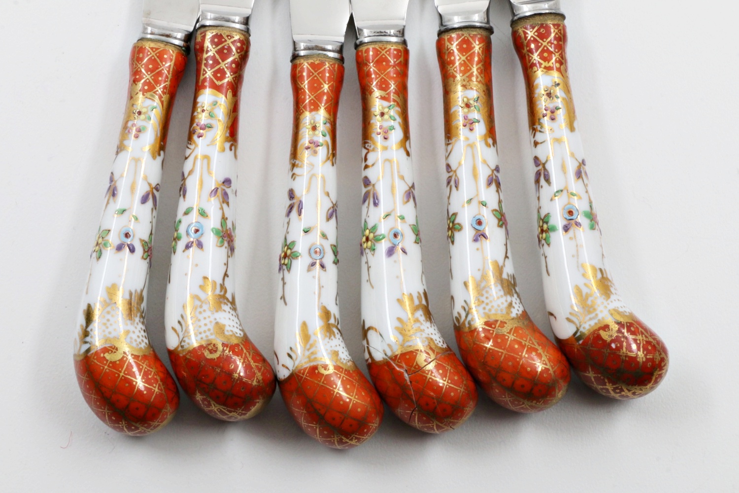 Set of Six Fish Knives with Porcelain Handles, Made in Sheffield, England