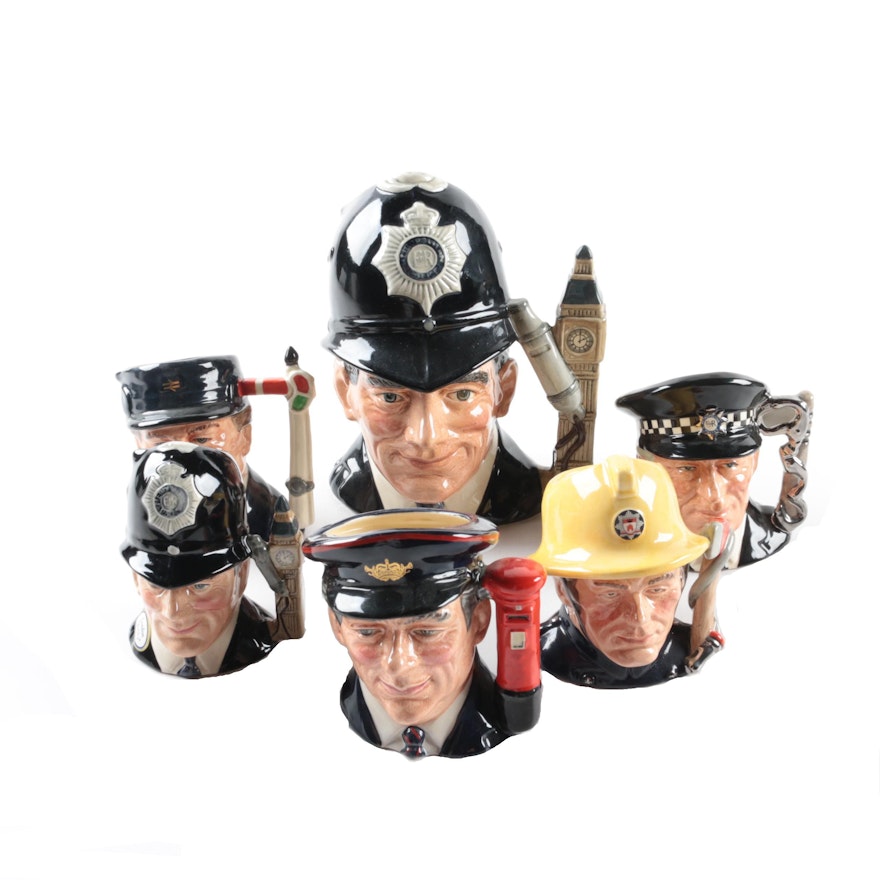 Royal Doulton Character Mugs Including "The London Bobby" and "The Policeman"