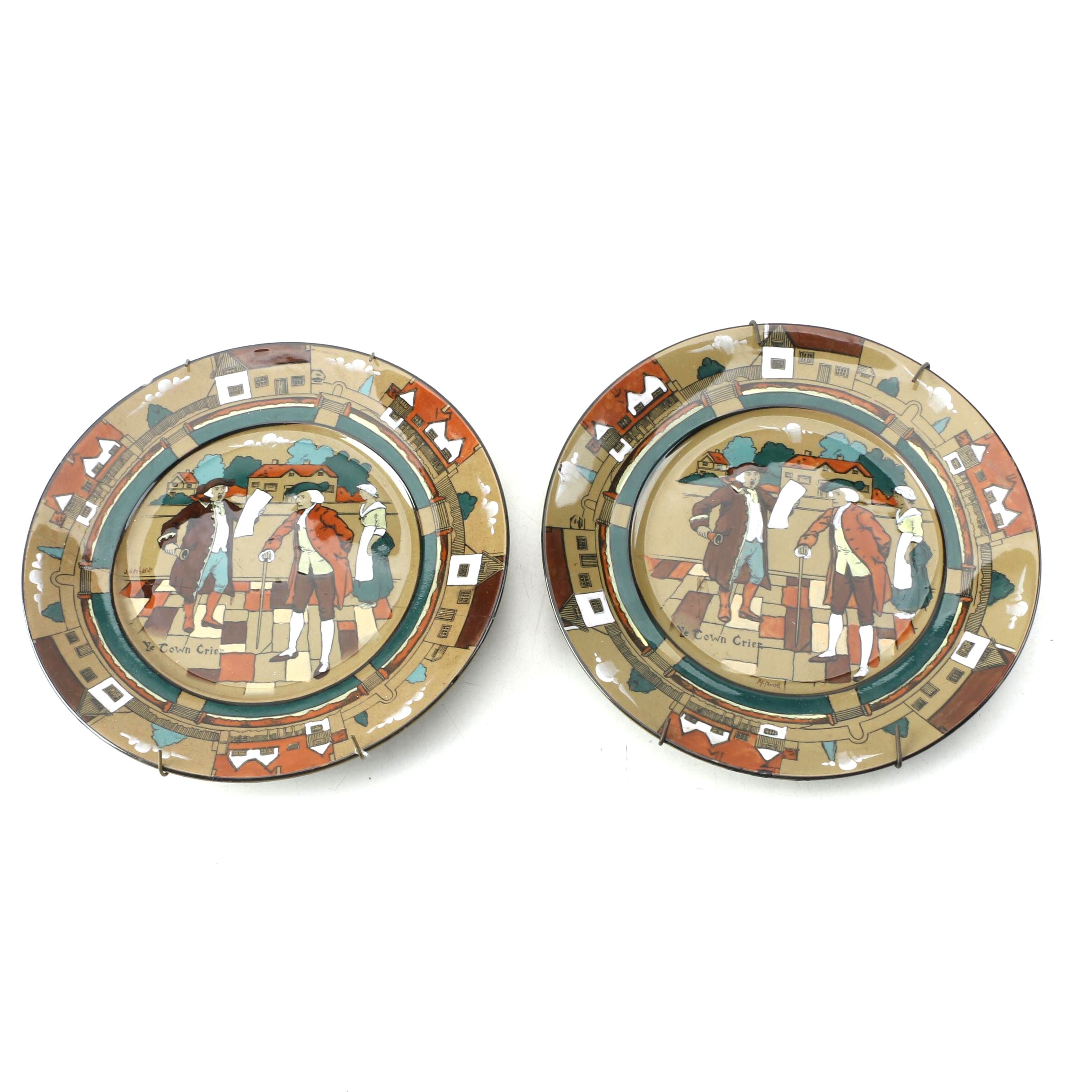 Pair of Antique Hand-Painted Buffalo Pottery Deldare Plates