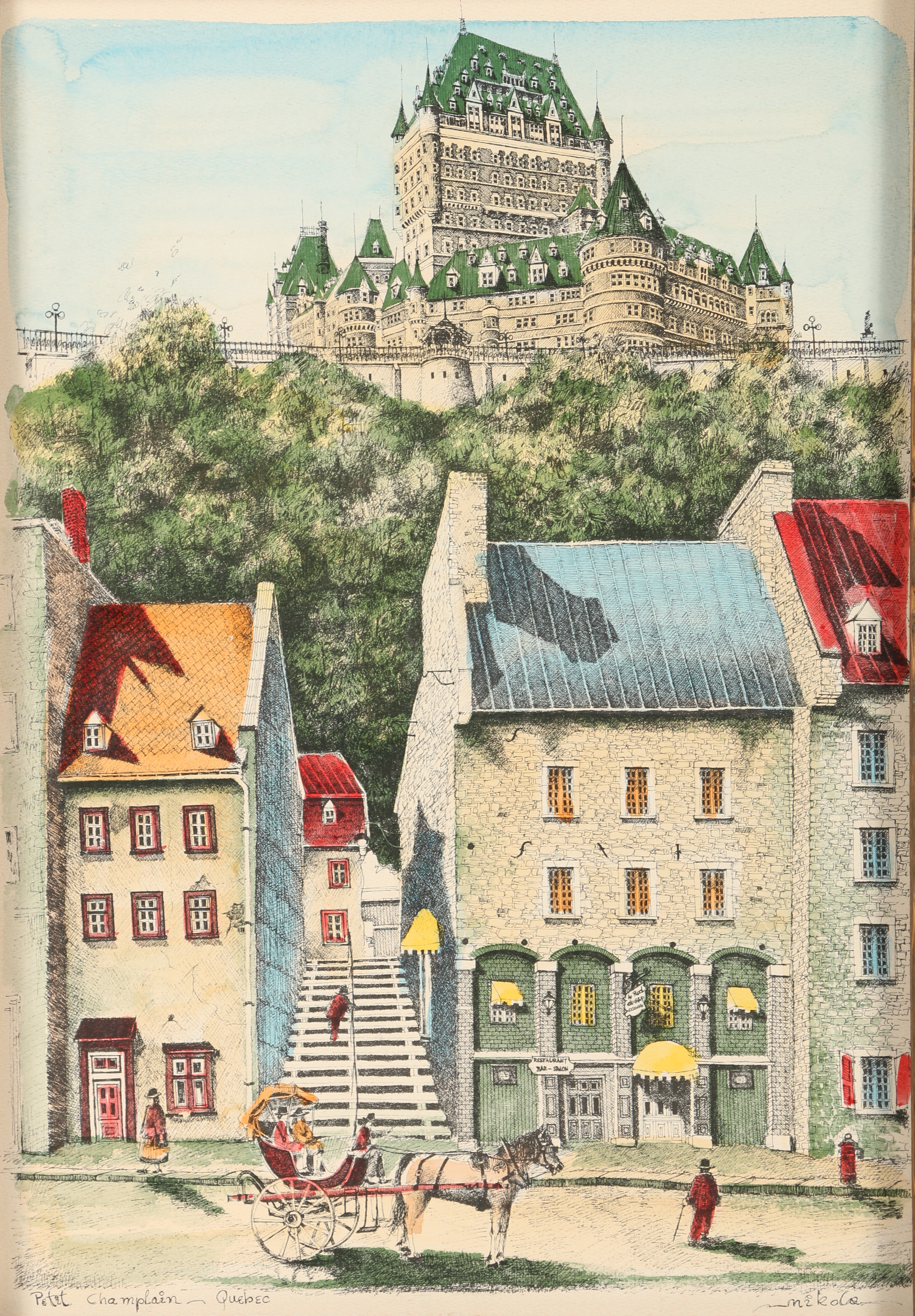 Lithograph After Mikola "Petit Champlain - Quebec"