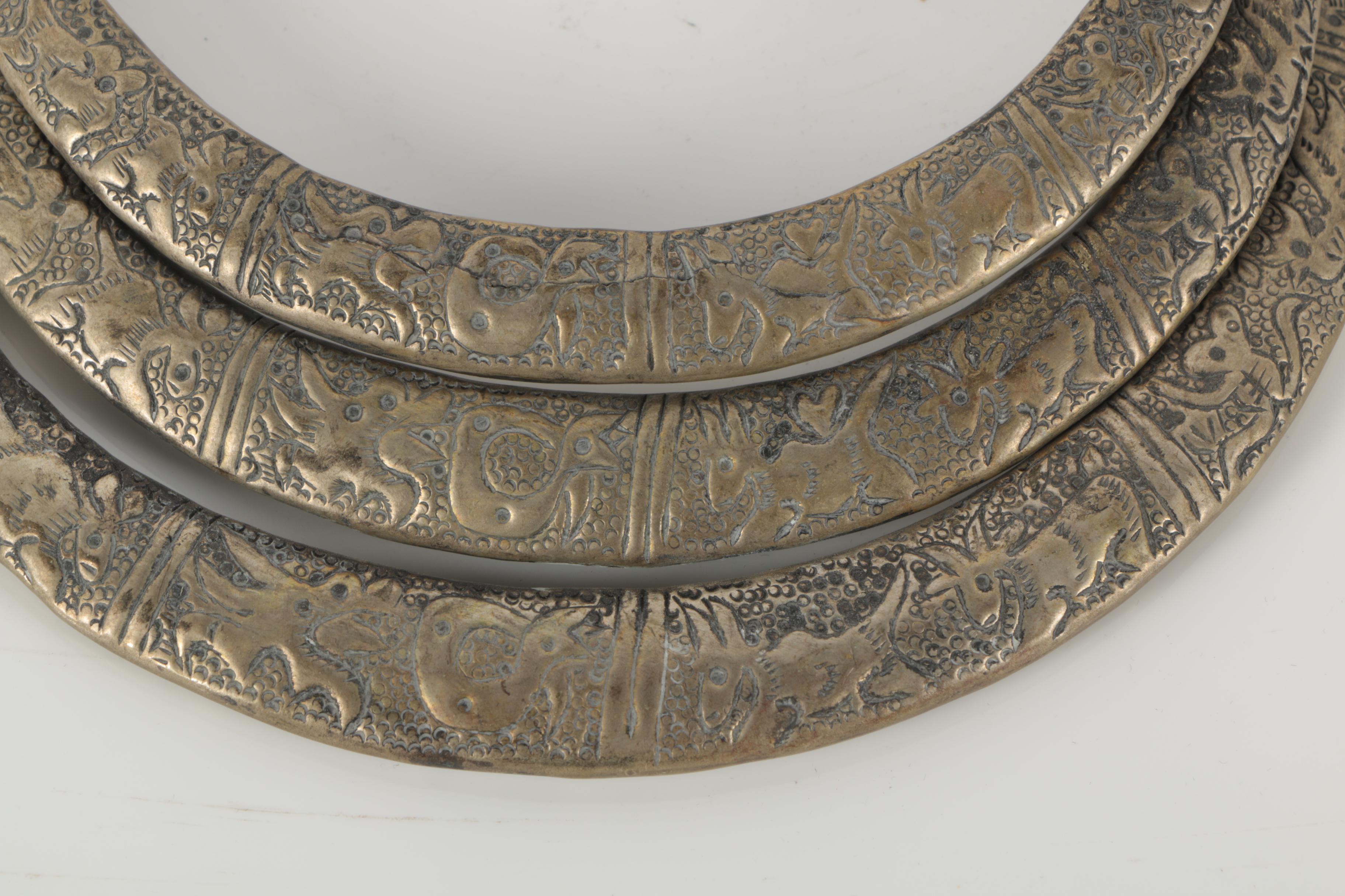 Miao Hmong Style Three Band Embossed Metal Necklace