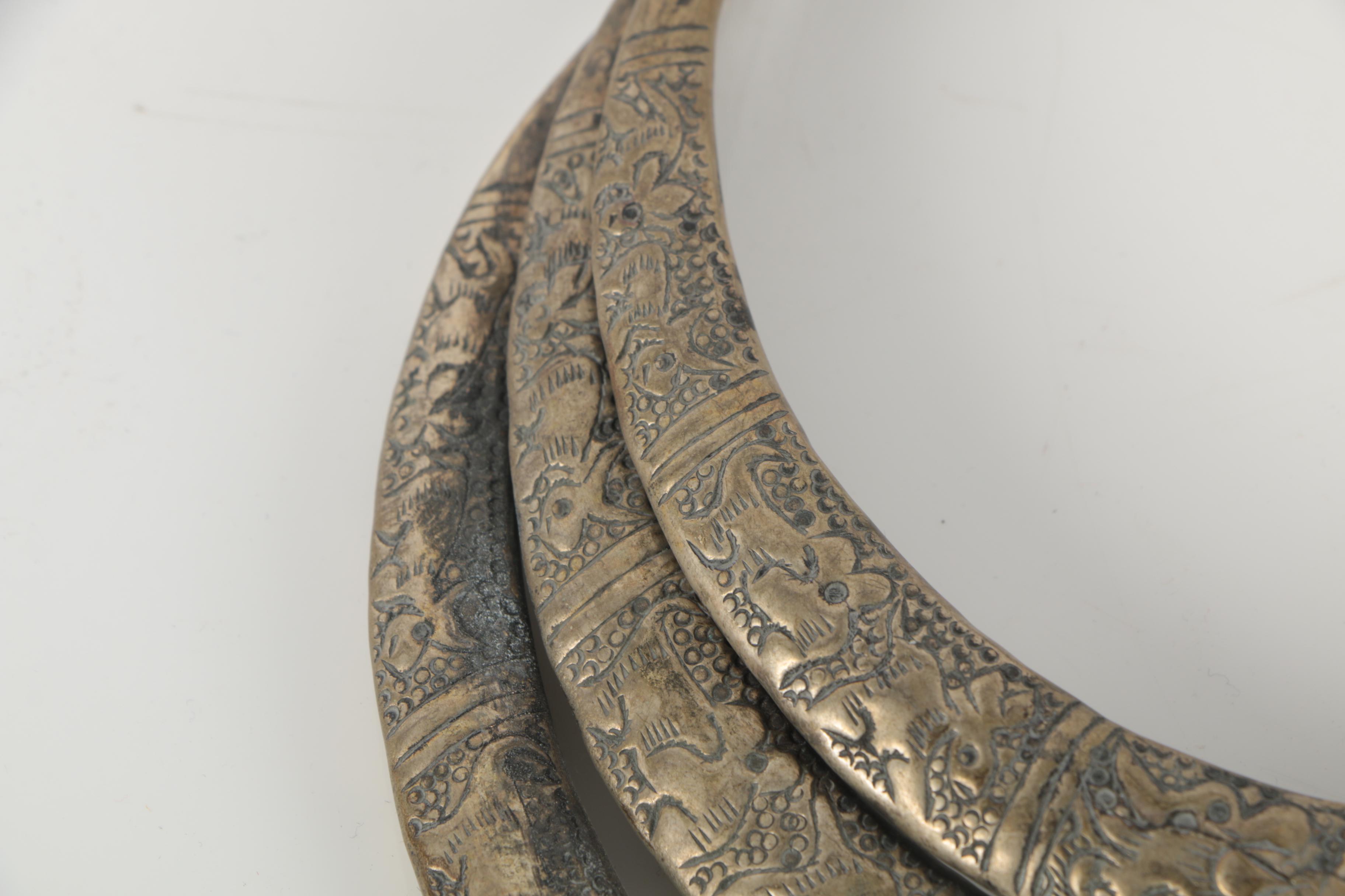 Miao Hmong Style Three Band Embossed Metal Necklace