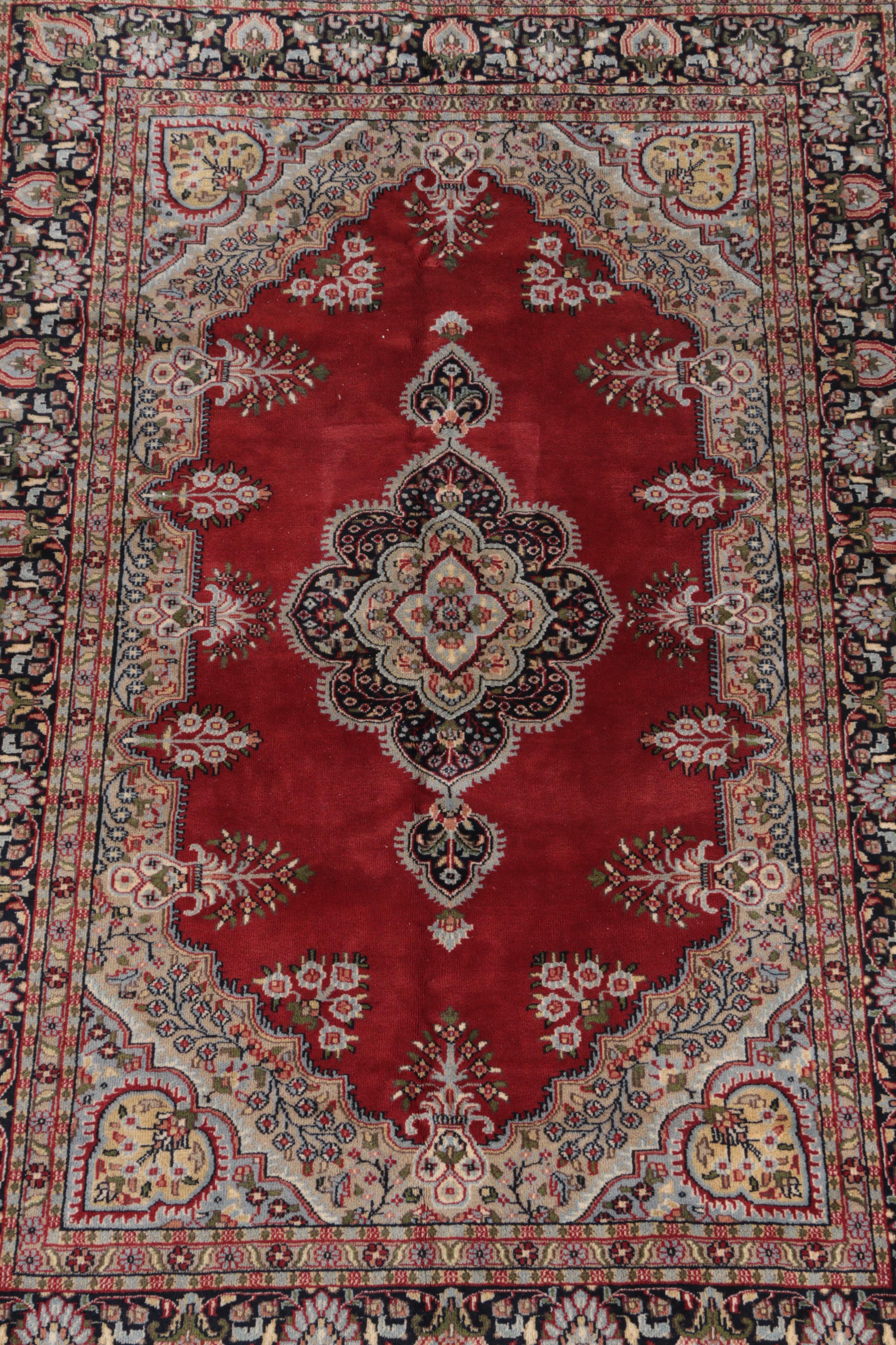 Hand-Knotted Indo-Persian Kerman-Style Wool Area Rug