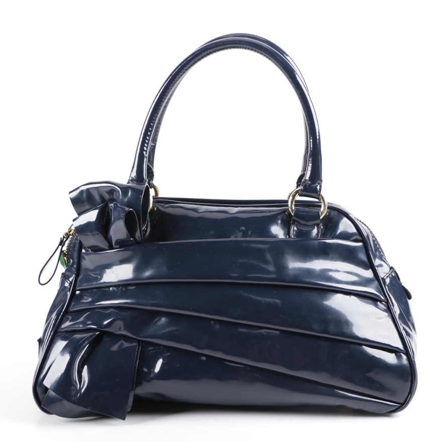 Valentino Navy Patent Lacca Leather Bow Bowling Bag