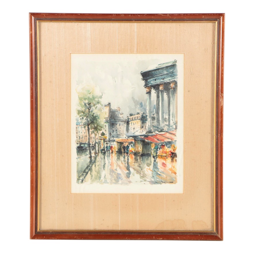 Mid 20th Century Watercolor Painting of European Scene