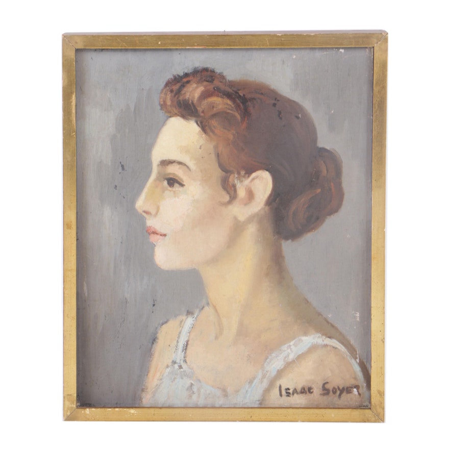 Isaac Soyer Oil Portrait on Canvas of Woman