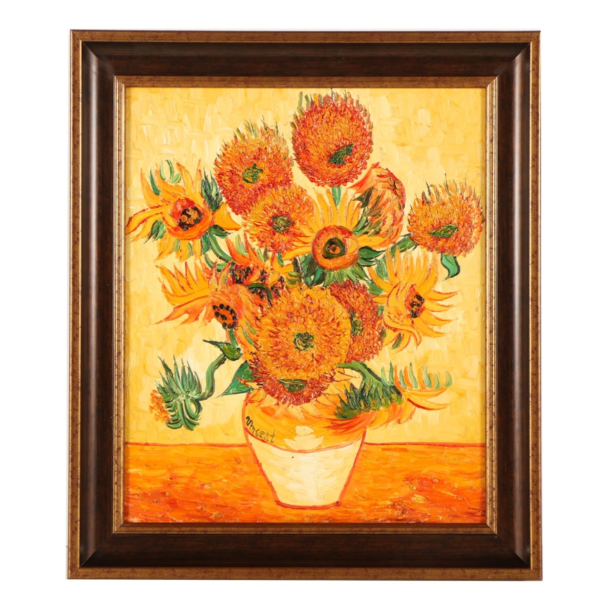 Oil Copy Painting After Vincent van Gogh "Sunflowers"