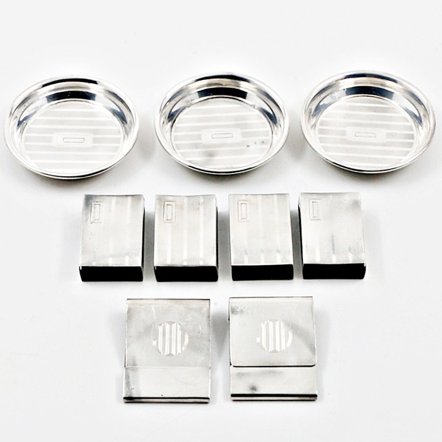 Sterling Silver Match Book Covers and Ash Trays, Monogrammed
