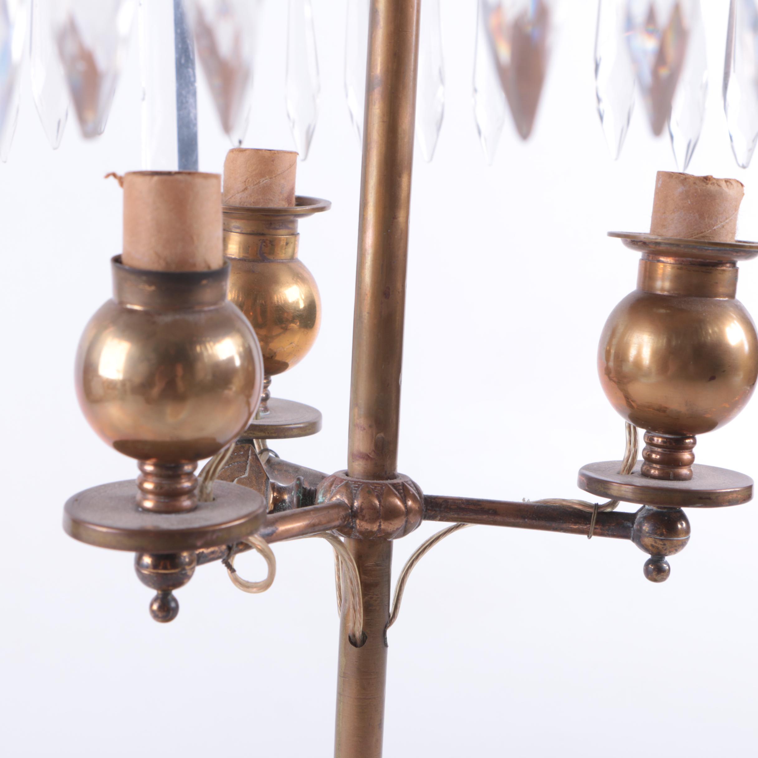 Vintage Brass Table Lamp with Crystal Prisms