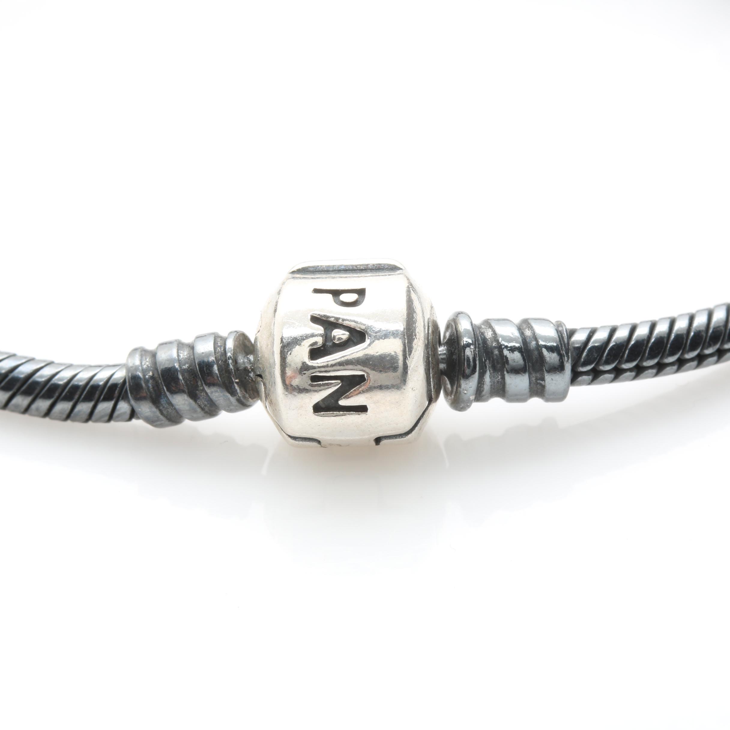 Pandora Sterling Silver Black and White Onyx Charm Bracelet