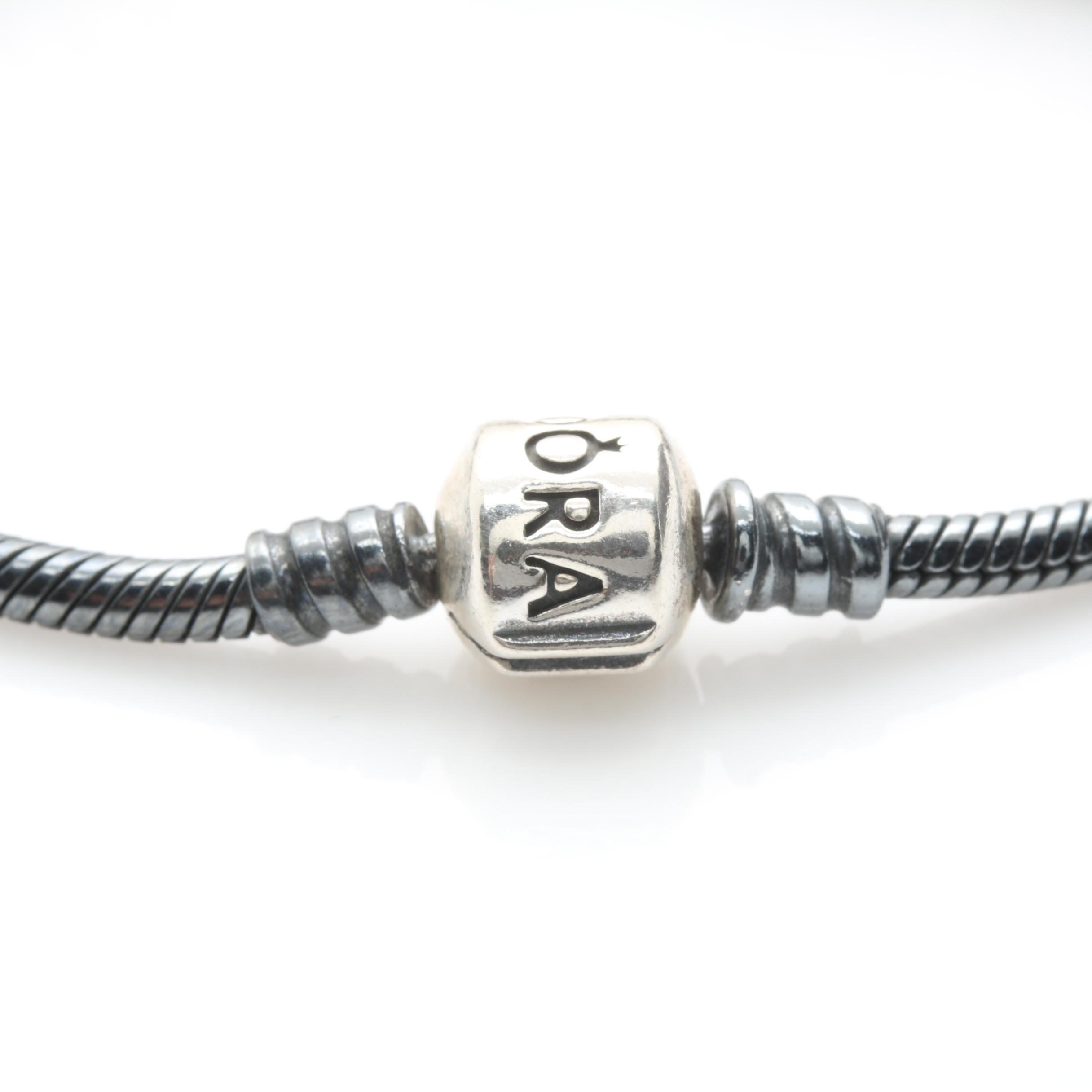 Pandora Sterling Silver Black and White Onyx Charm Bracelet