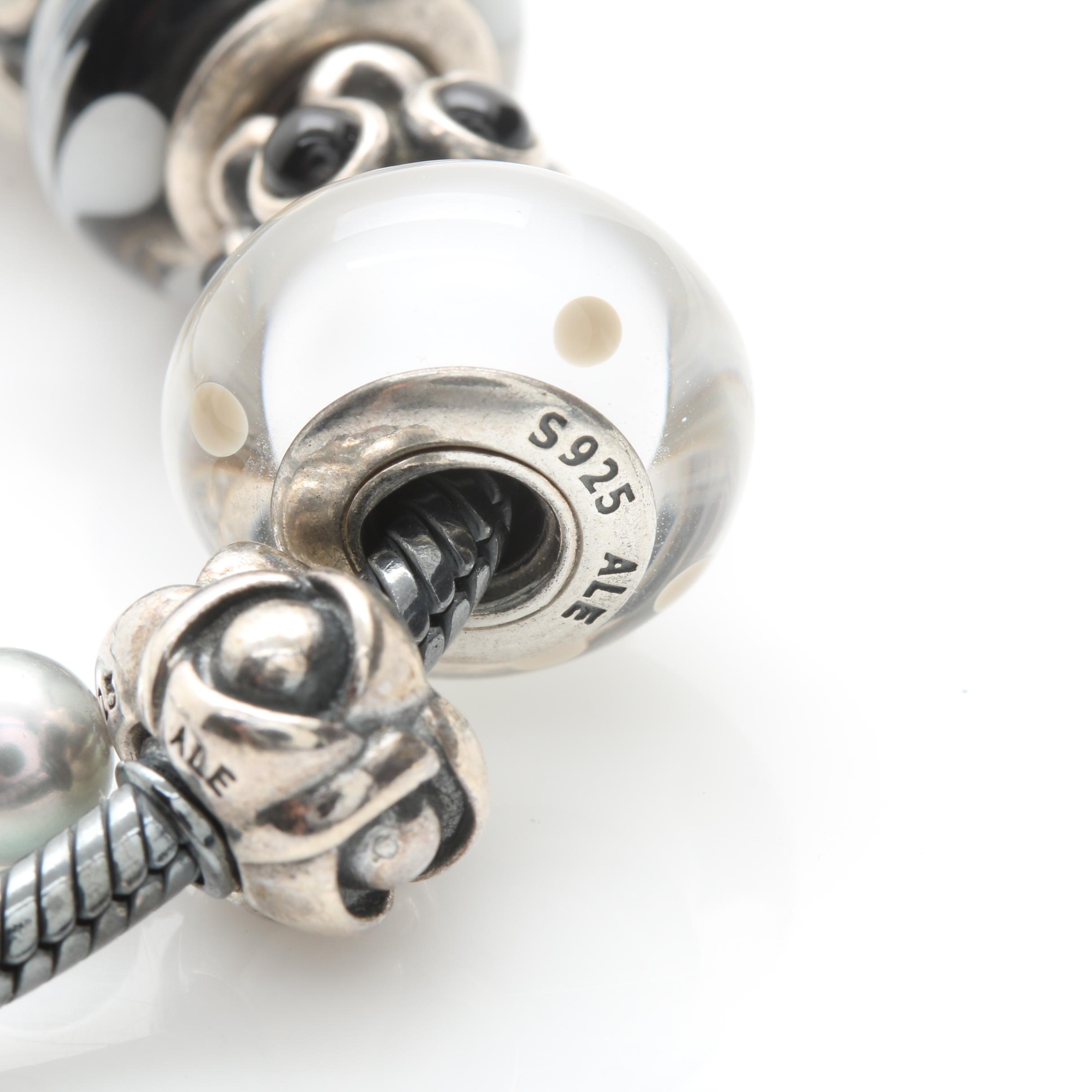 Pandora Sterling Silver Black and White Onyx Charm Bracelet