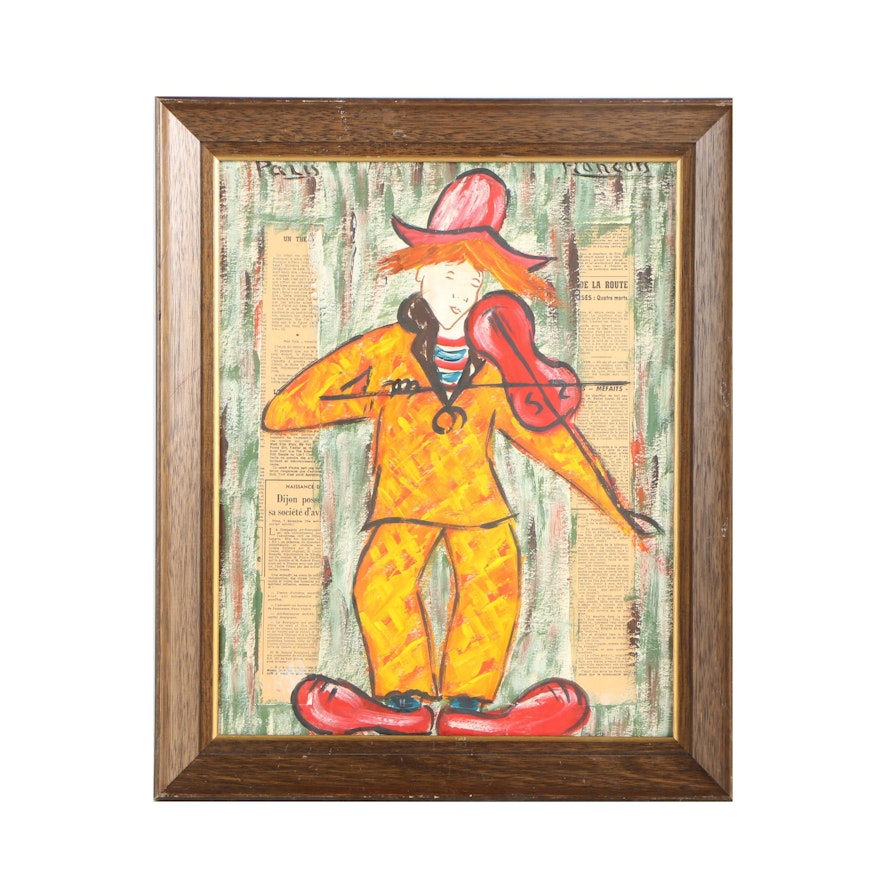 Palis Francois Mixed Media Painting of a Clown