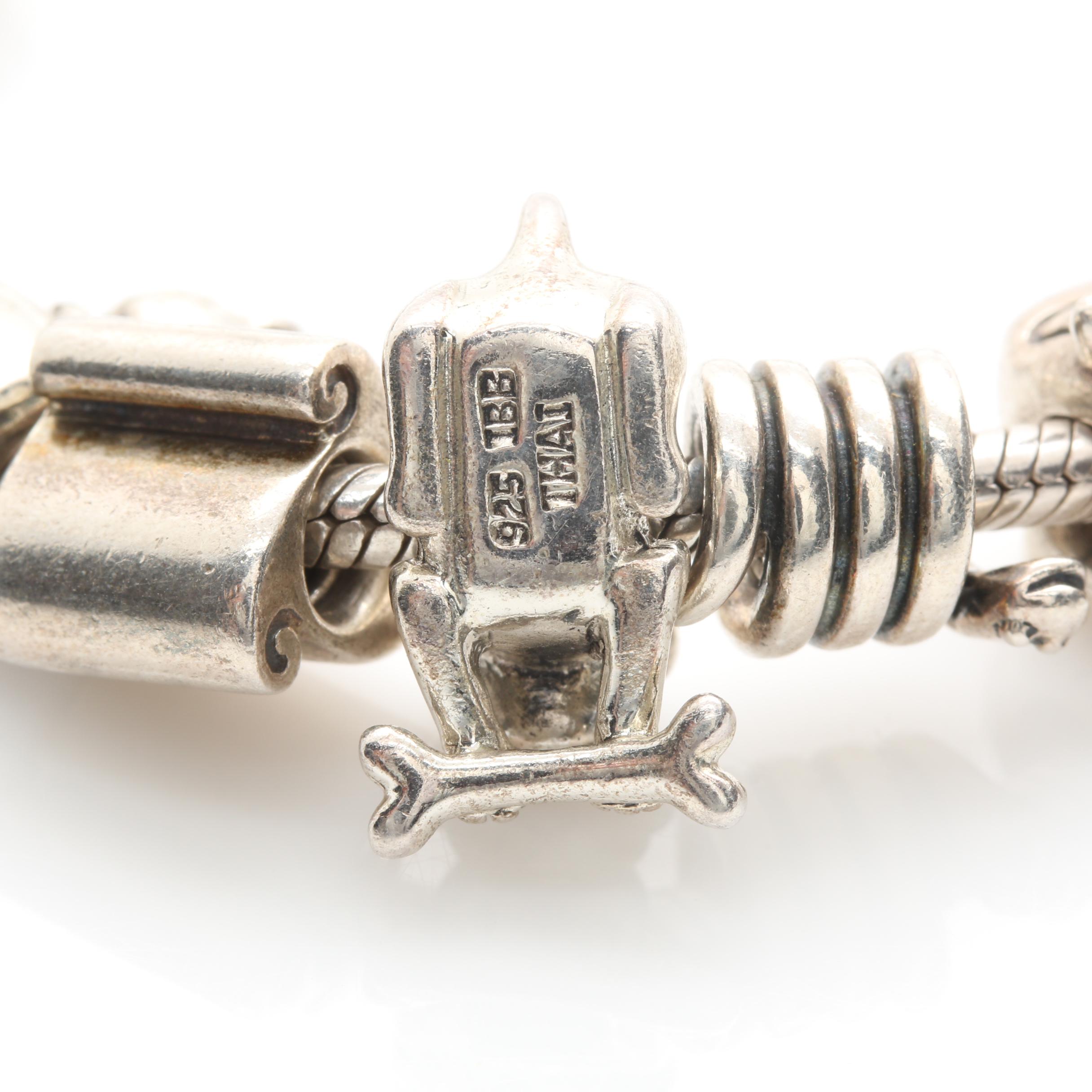 Pandora Sterling Silver Bracelet with Several Charms