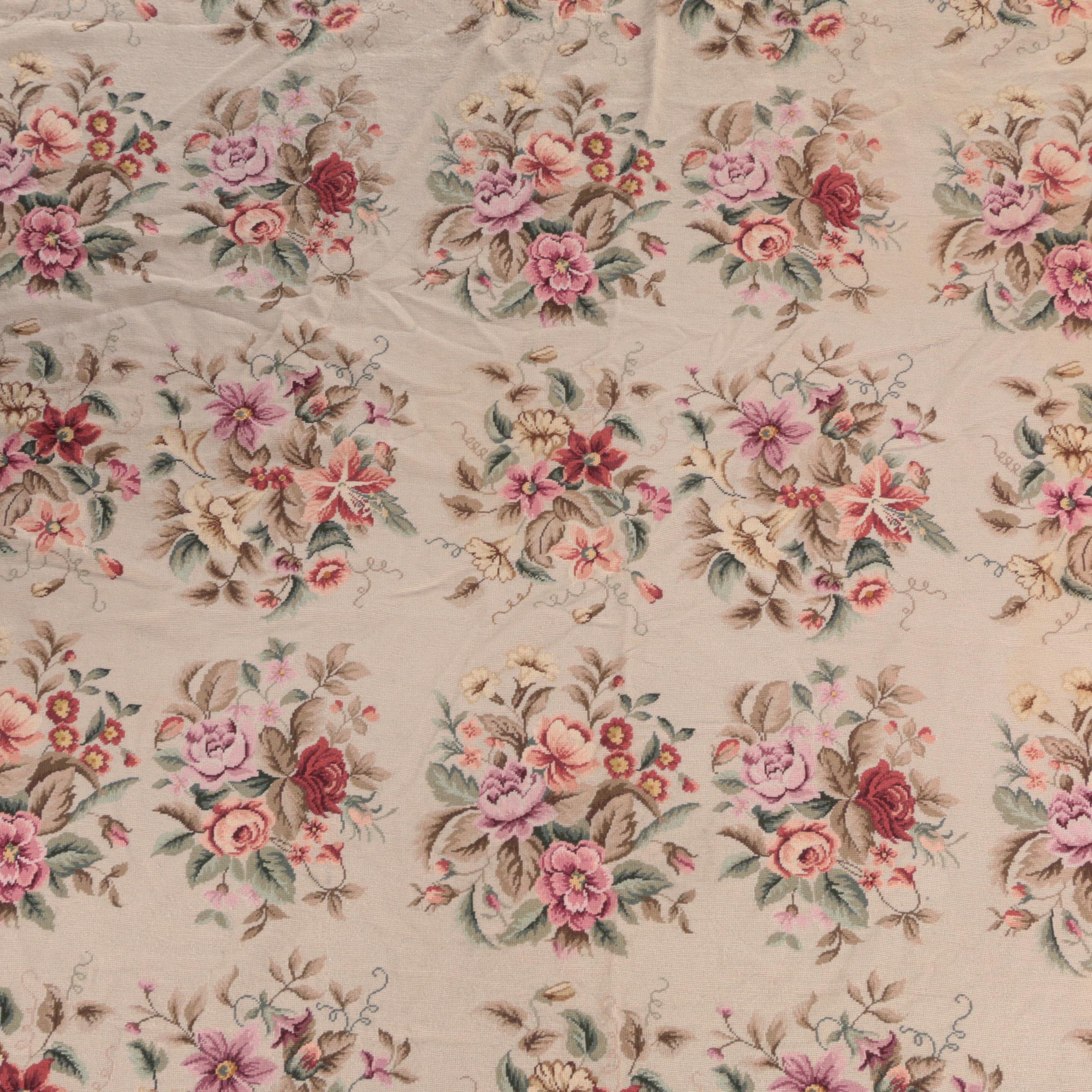 Semi-Antique Russian Floral Needlepoint Aubusson Wool Area Rug