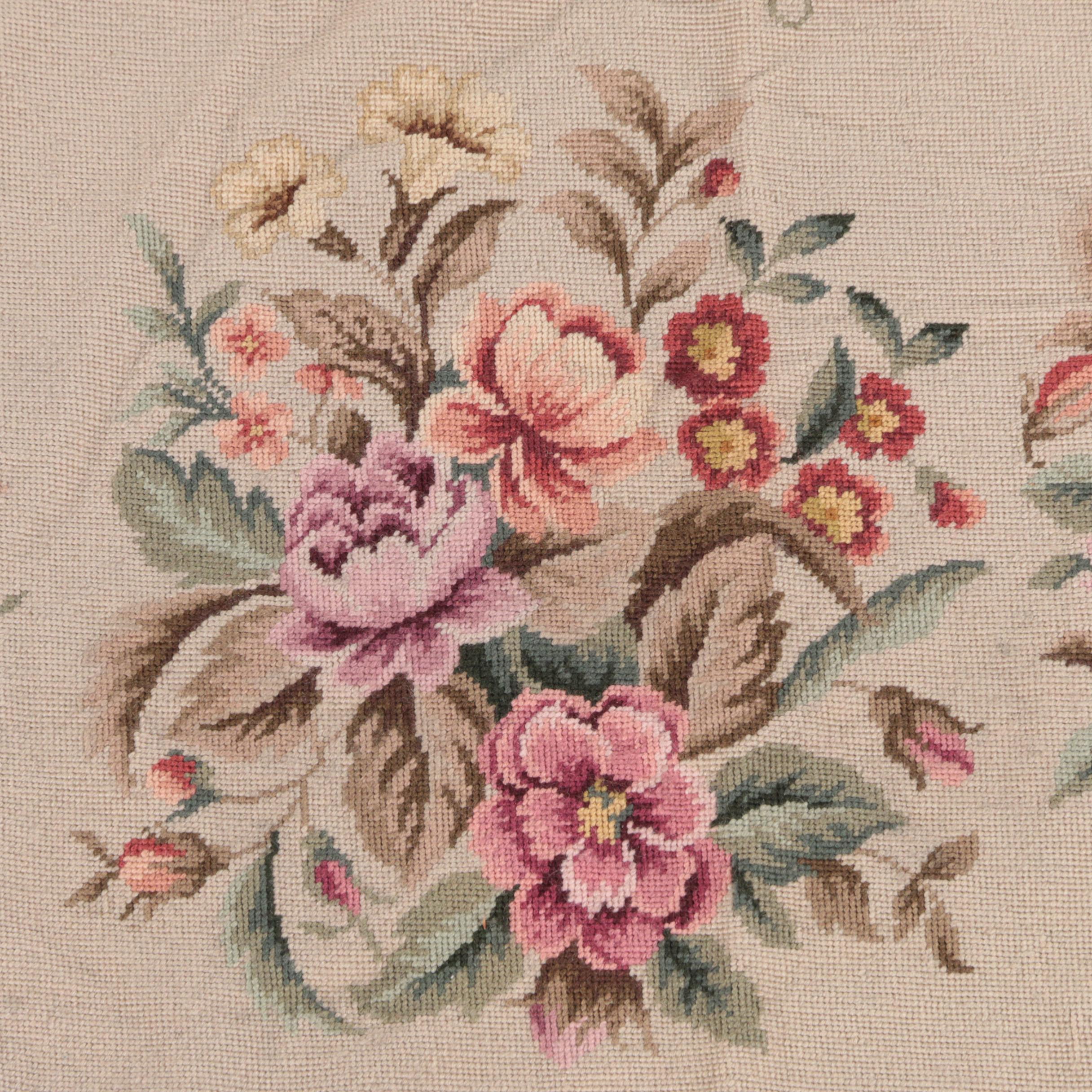 Semi-Antique Russian Floral Needlepoint Aubusson Wool Area Rug