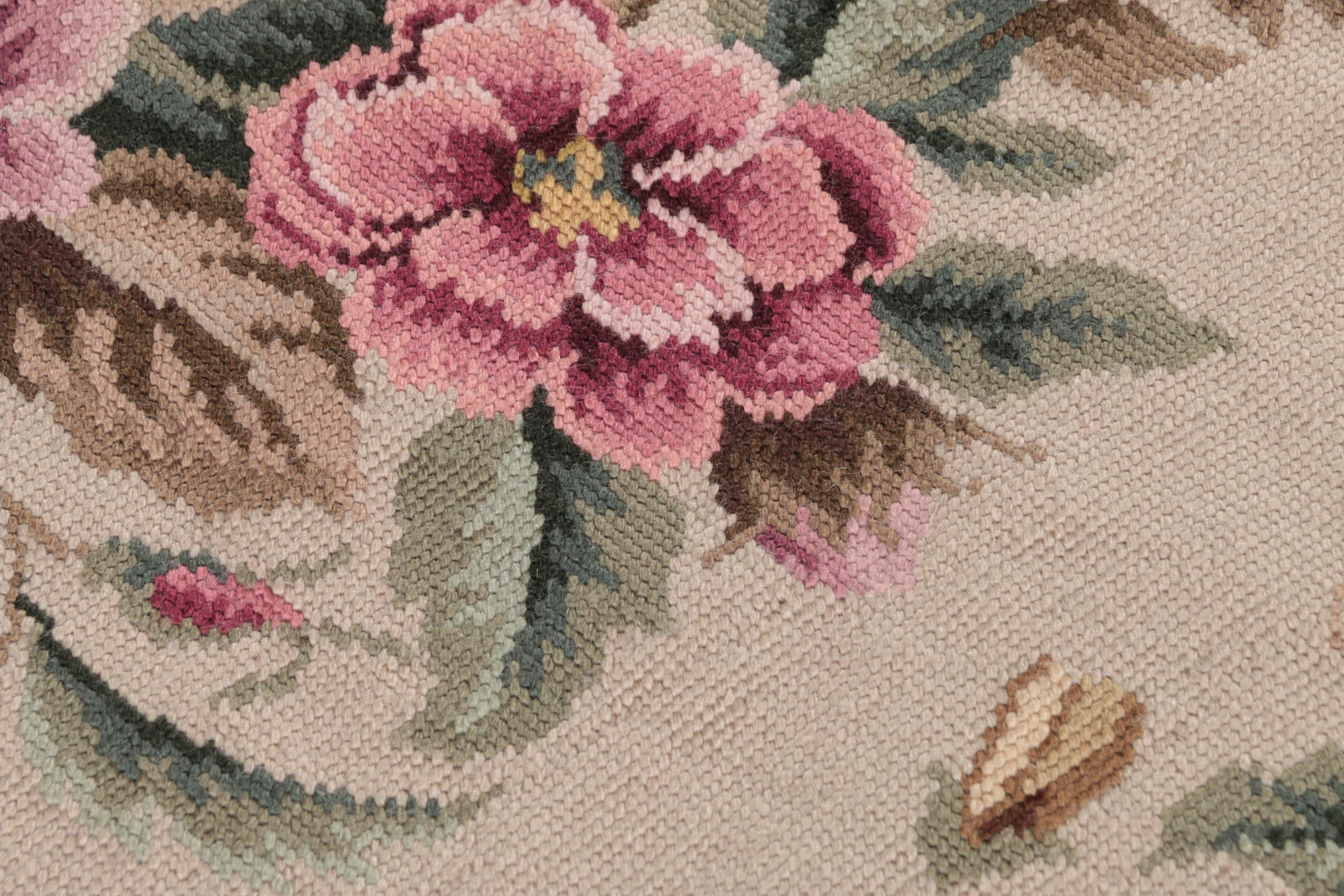 Semi-Antique Russian Floral Needlepoint Aubusson Wool Area Rug