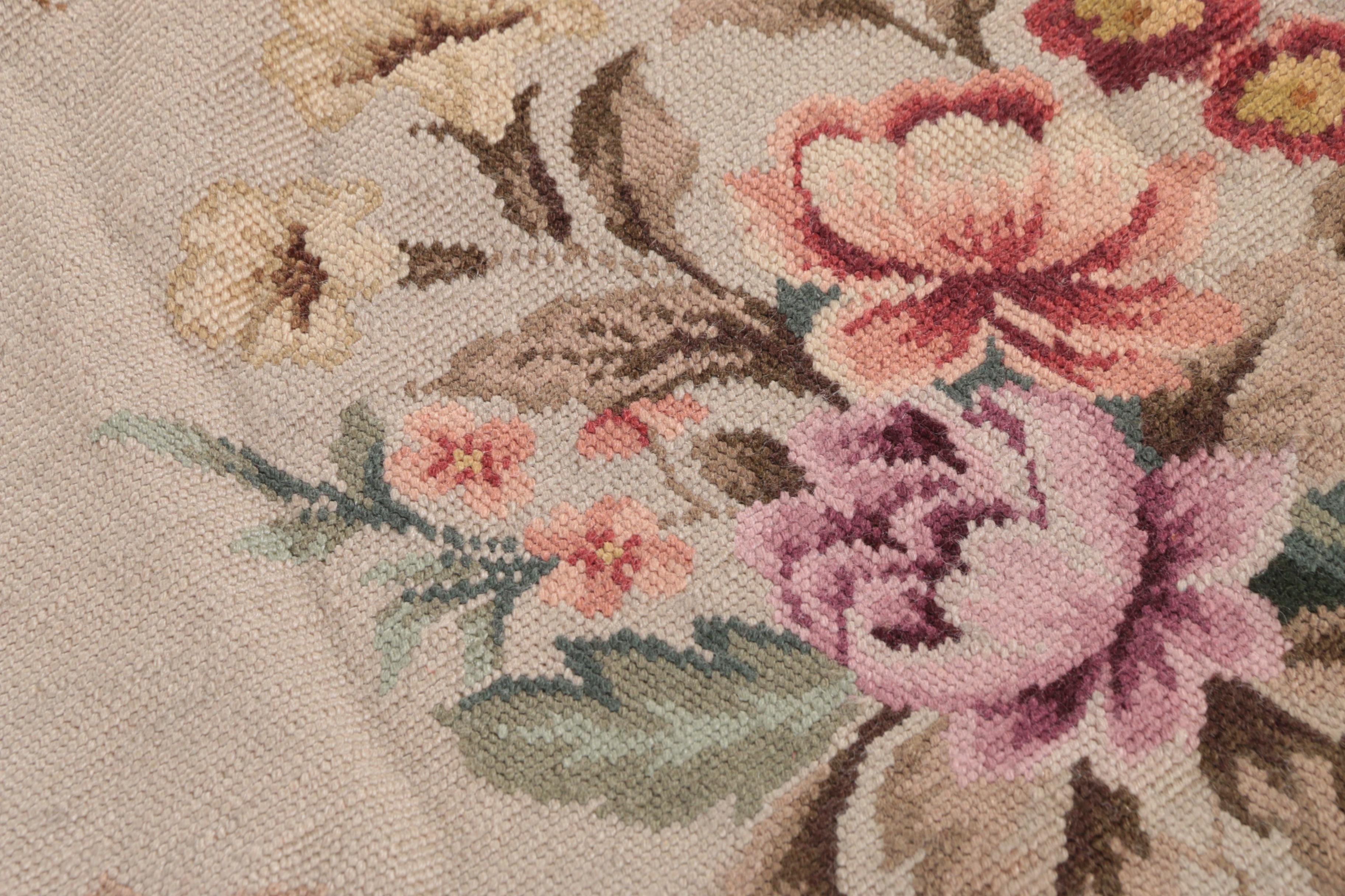 Semi-Antique Russian Floral Needlepoint Aubusson Wool Area Rug