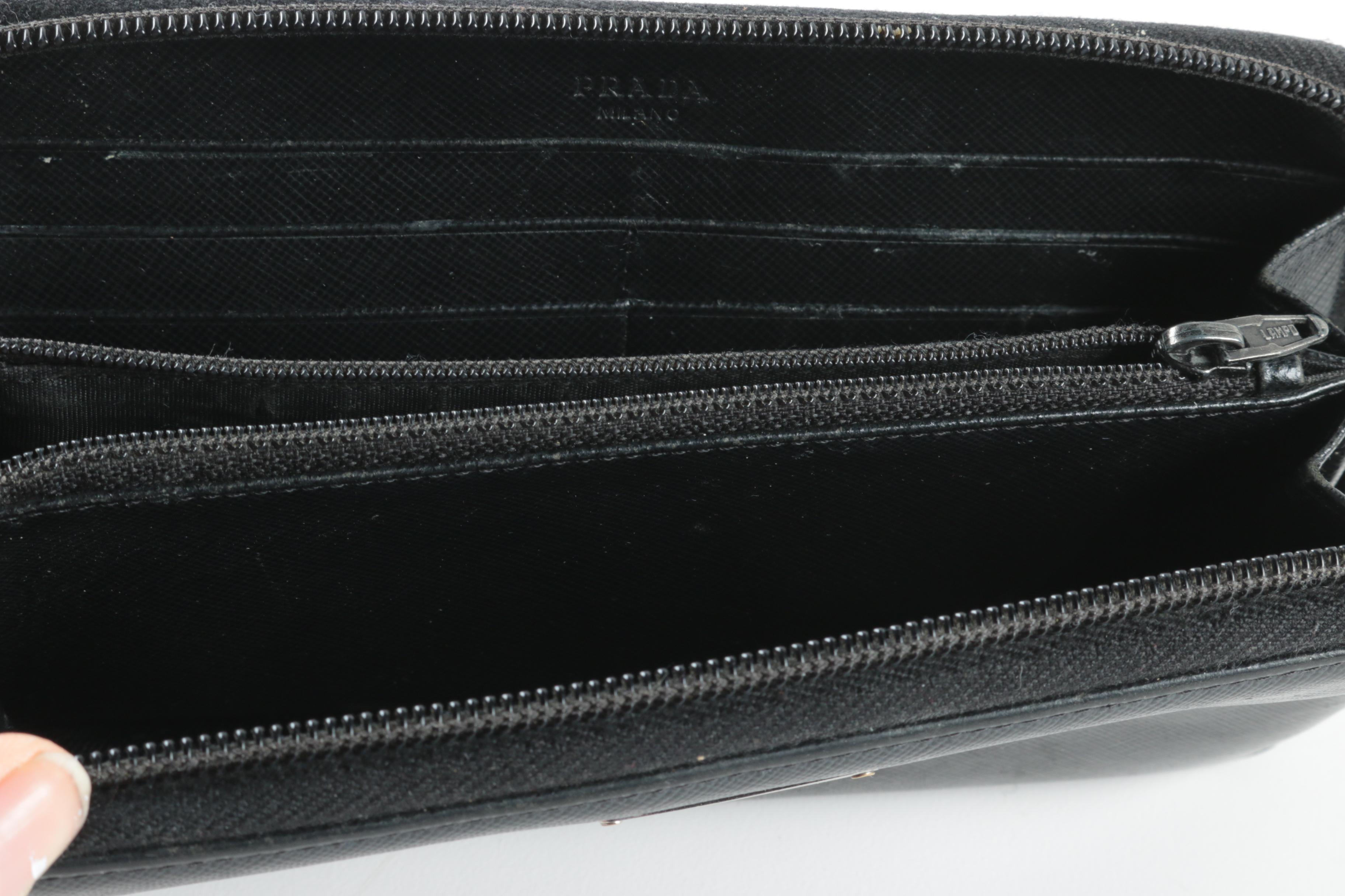 Prada Saffiano Zippered Clutch Wallet
