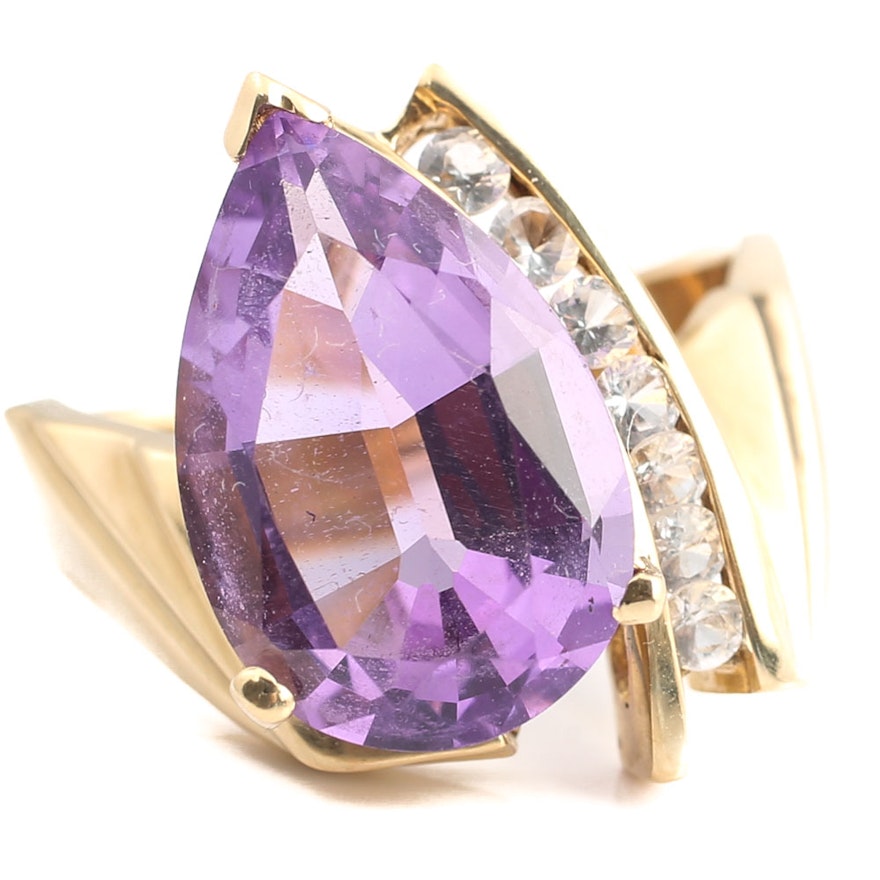 10K Yellow Gold 4.65 CT Amethyst and White Sapphire Ring