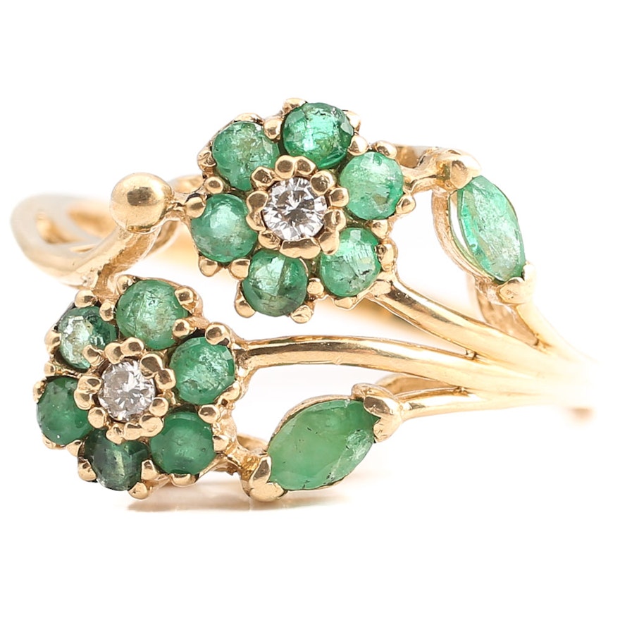 10K Yellow Gold Emerald and Diamond Cluster Ring