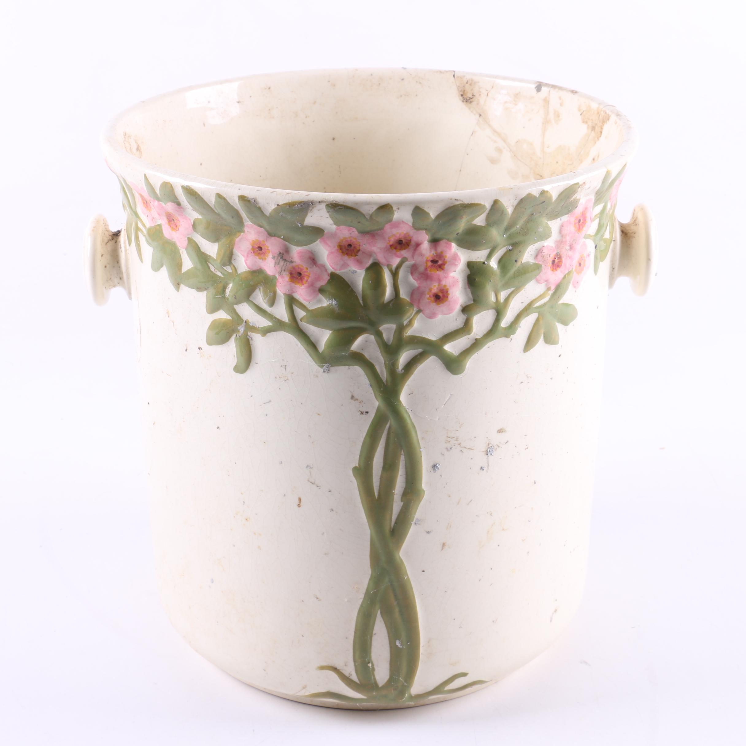 French Sarreguemines Faience Slop Pail and Earthenware Vase