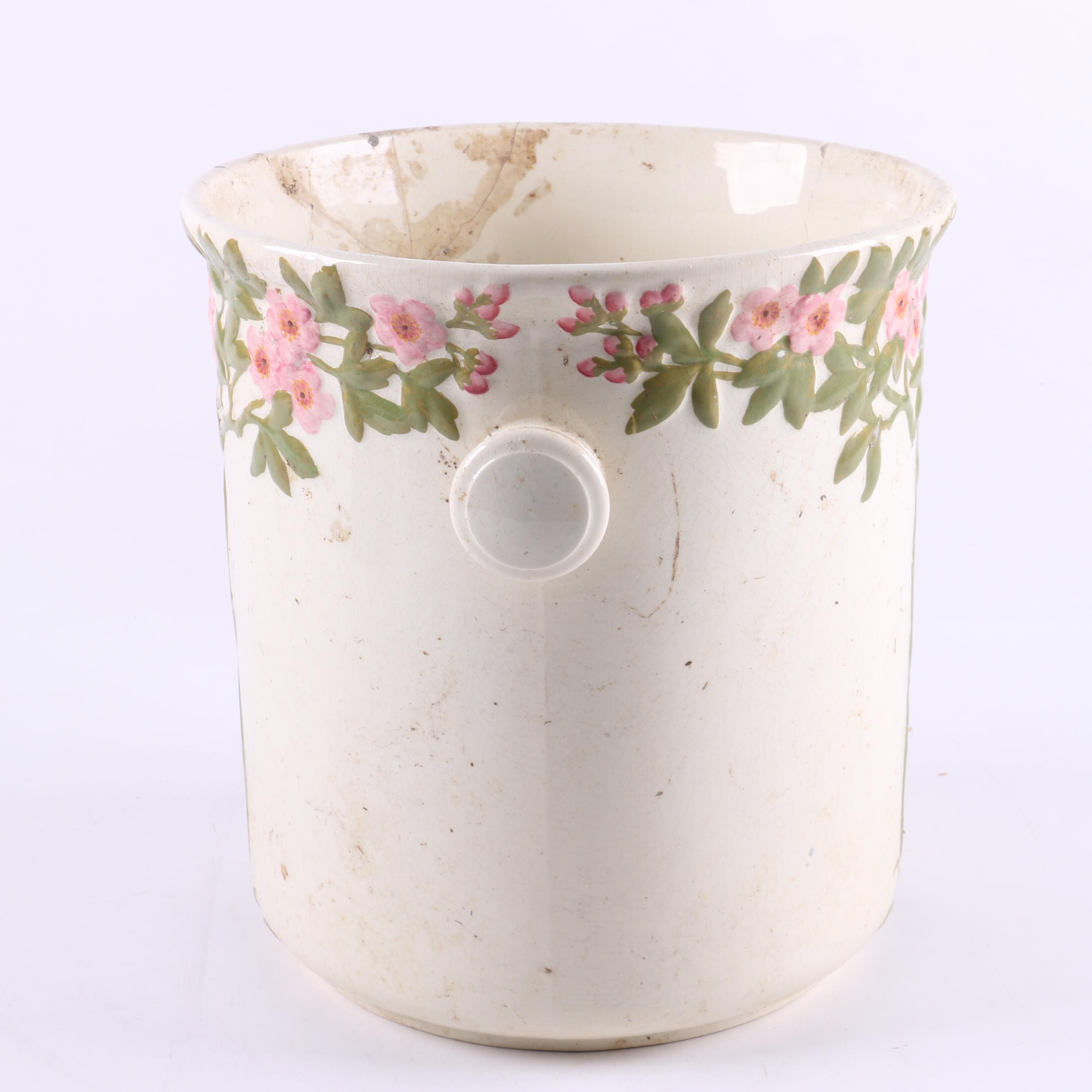 French Sarreguemines Faience Slop Pail and Earthenware Vase