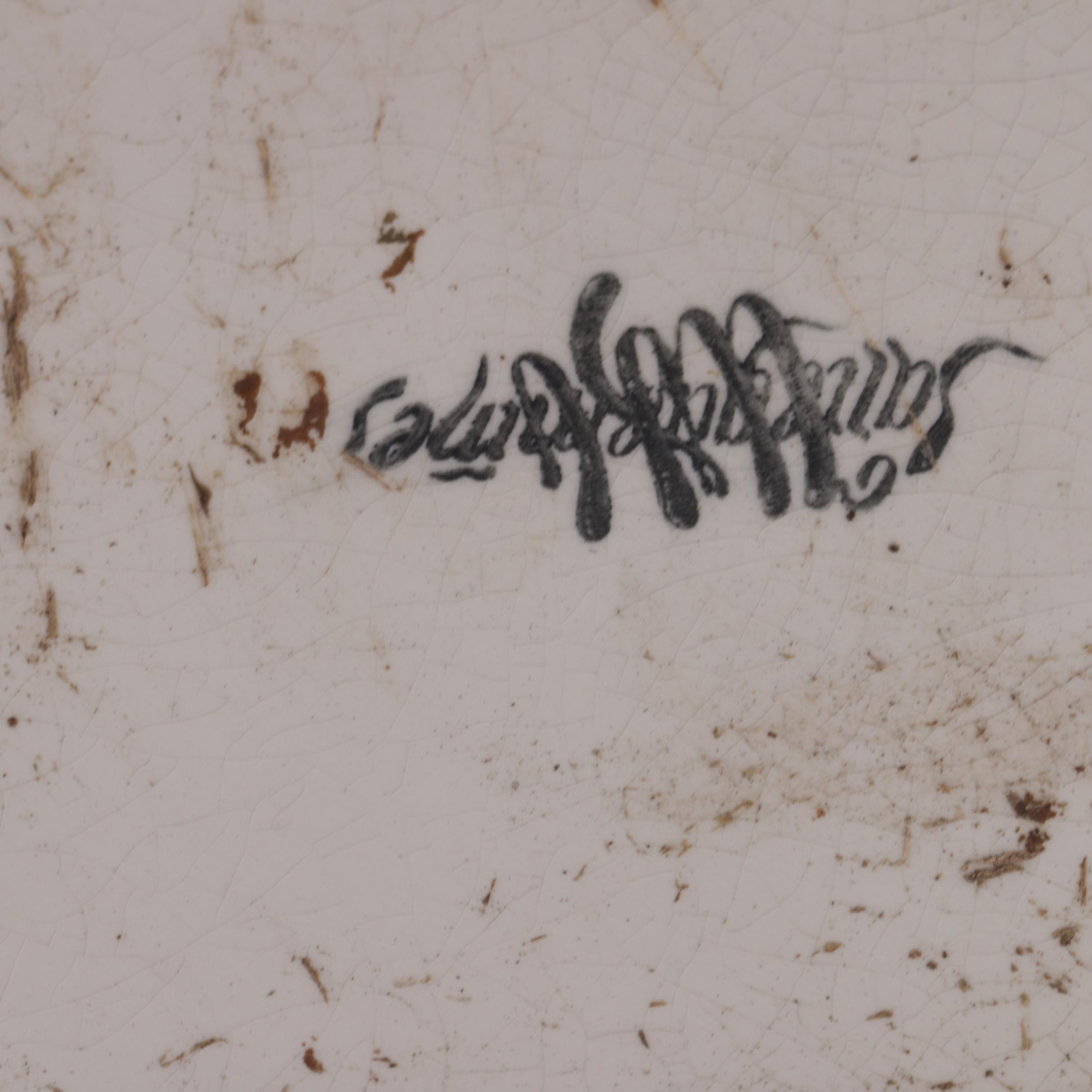 French Sarreguemines Faience Slop Pail and Earthenware Vase