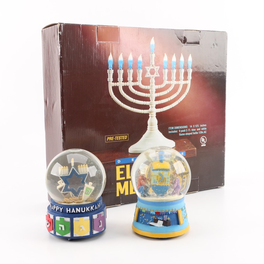 Electric Menorah and Hanukkah Snowglobes