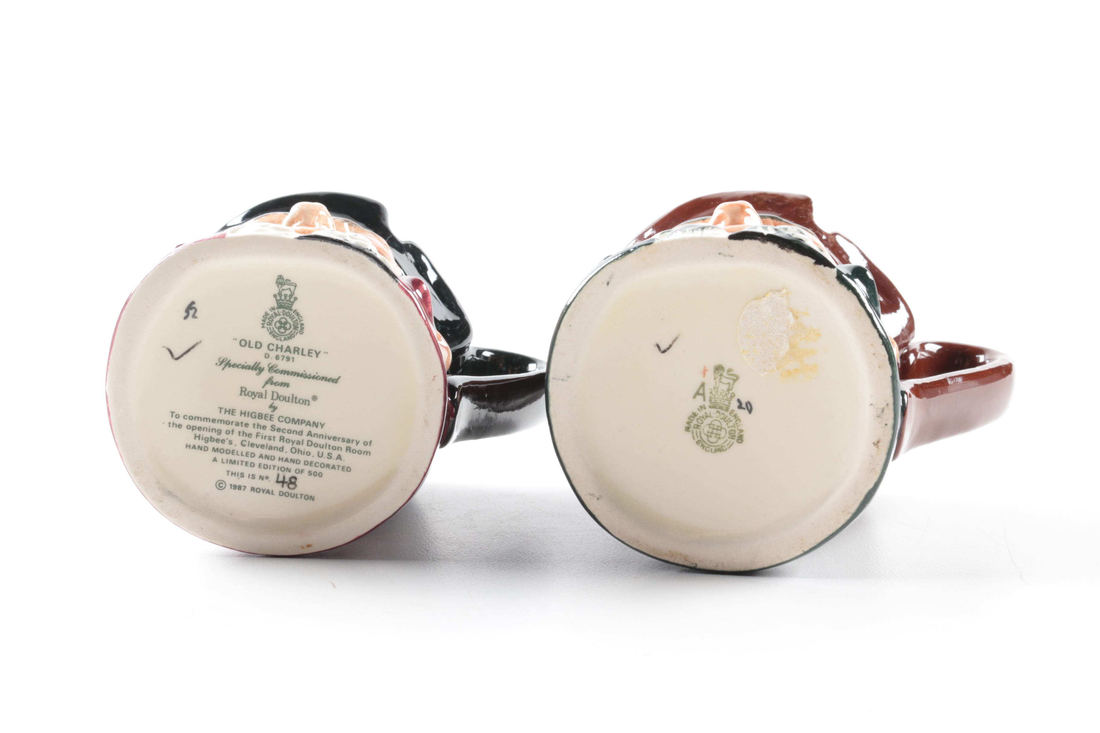 Vintage Royal Doulton "Old Charley" Ash Receiver and Character Jugs