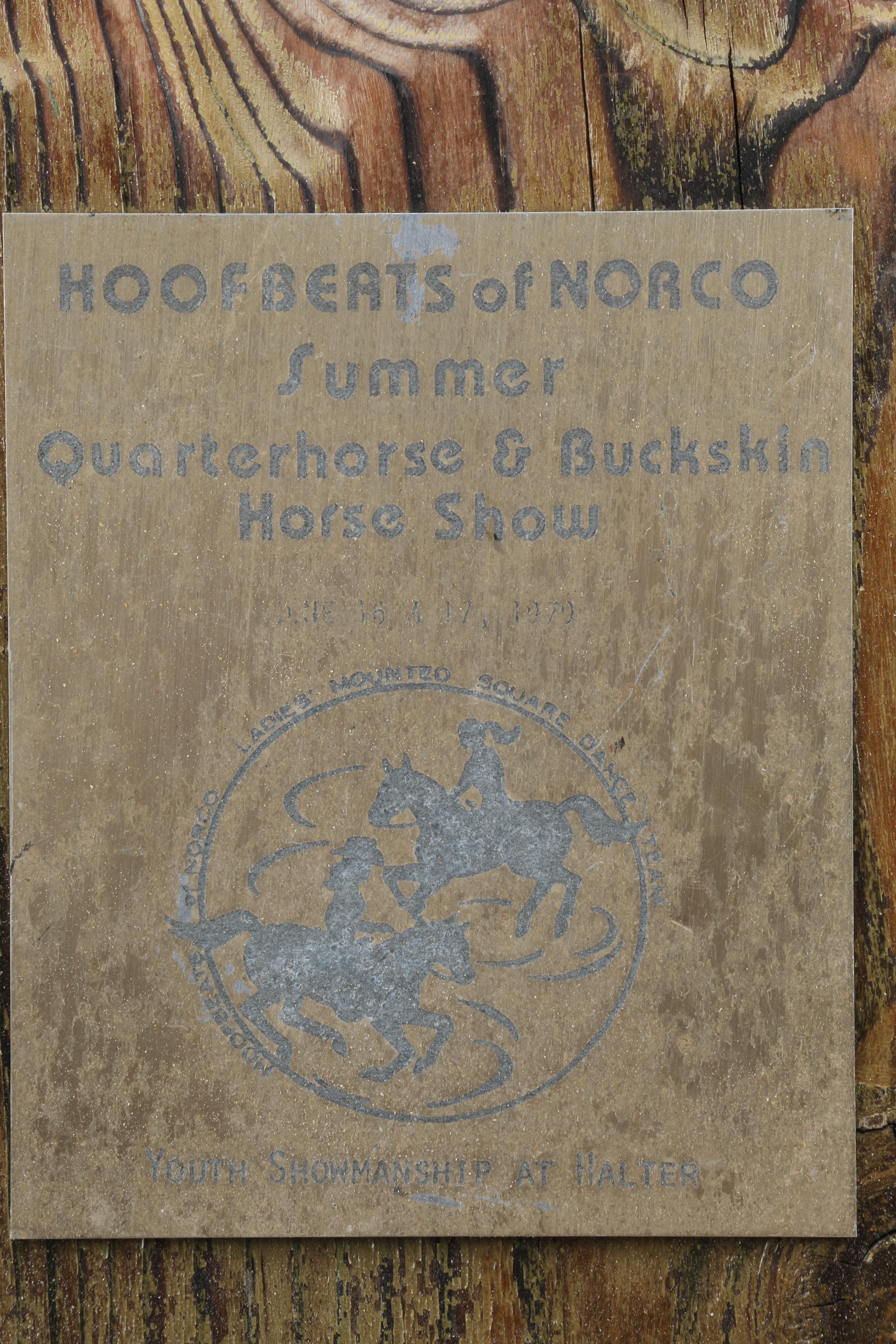 Vintage Hoofbeats of Norco Quarterhorse and Buckskin Horse Show Plaque