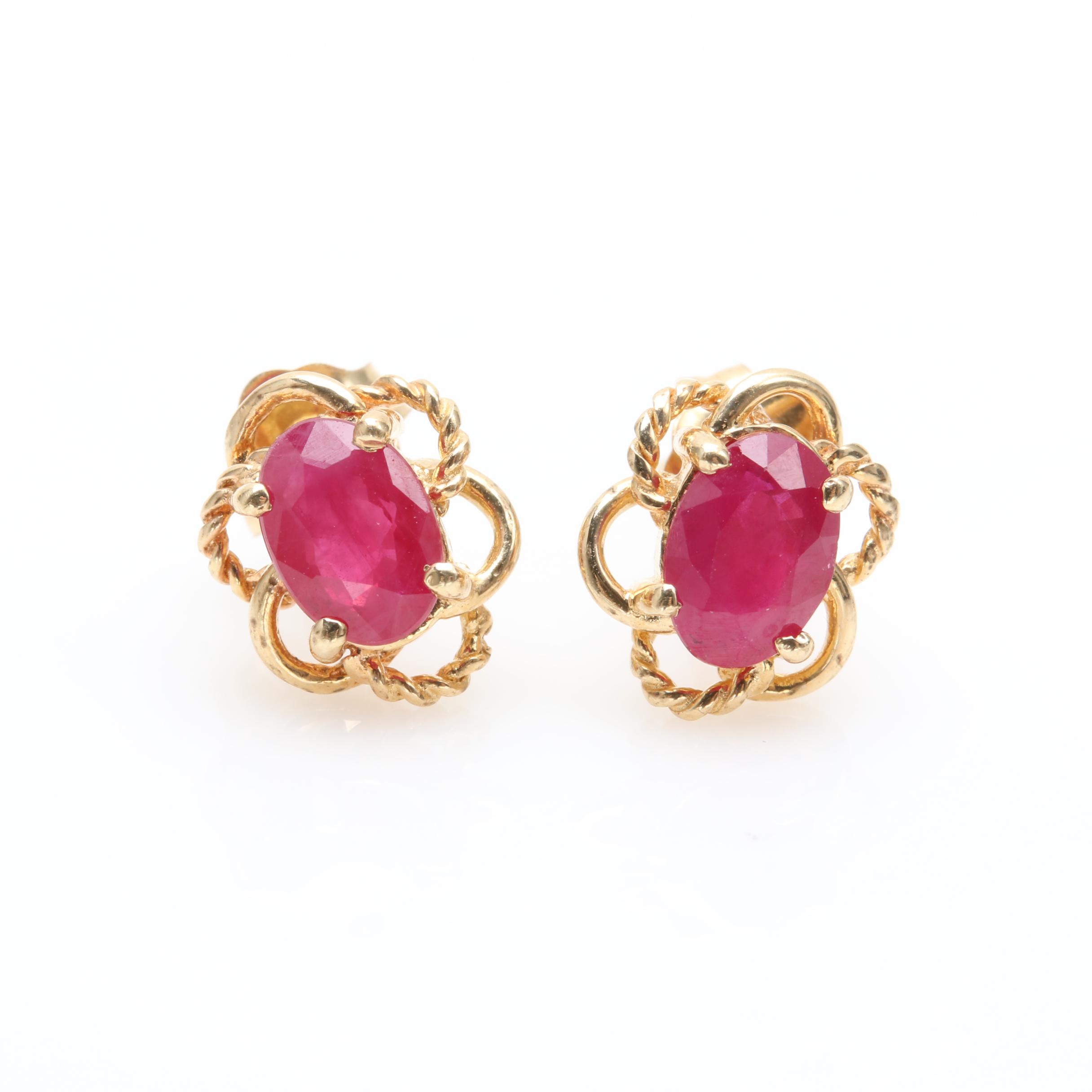 14K Yellow Gold Synthetic Ruby Earrings