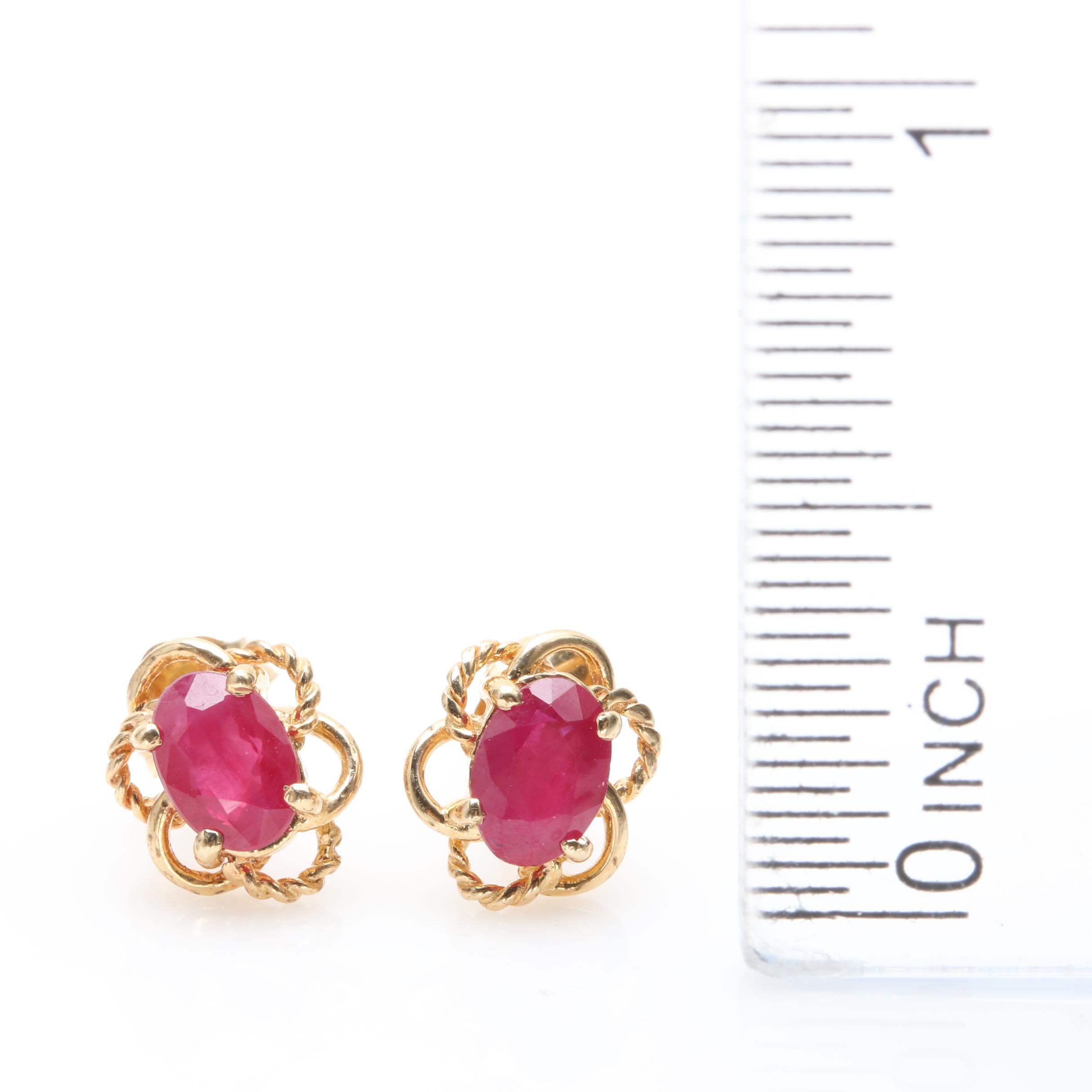 14K Yellow Gold Synthetic Ruby Earrings